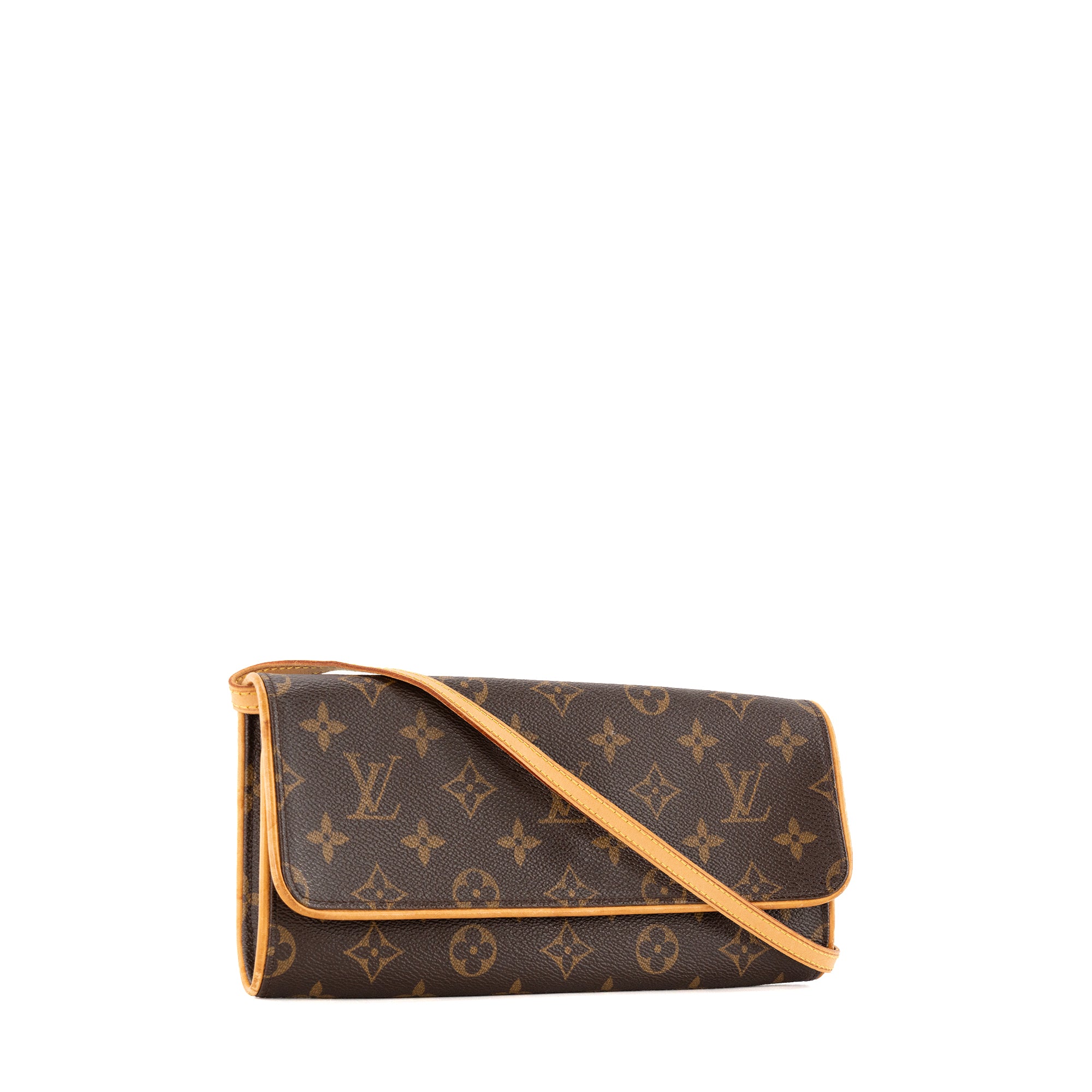 LOUIS VUITTON - Sac à bandoulière Pochette Twin Louis Vuitton en toile enduite monogrammée marron vintage