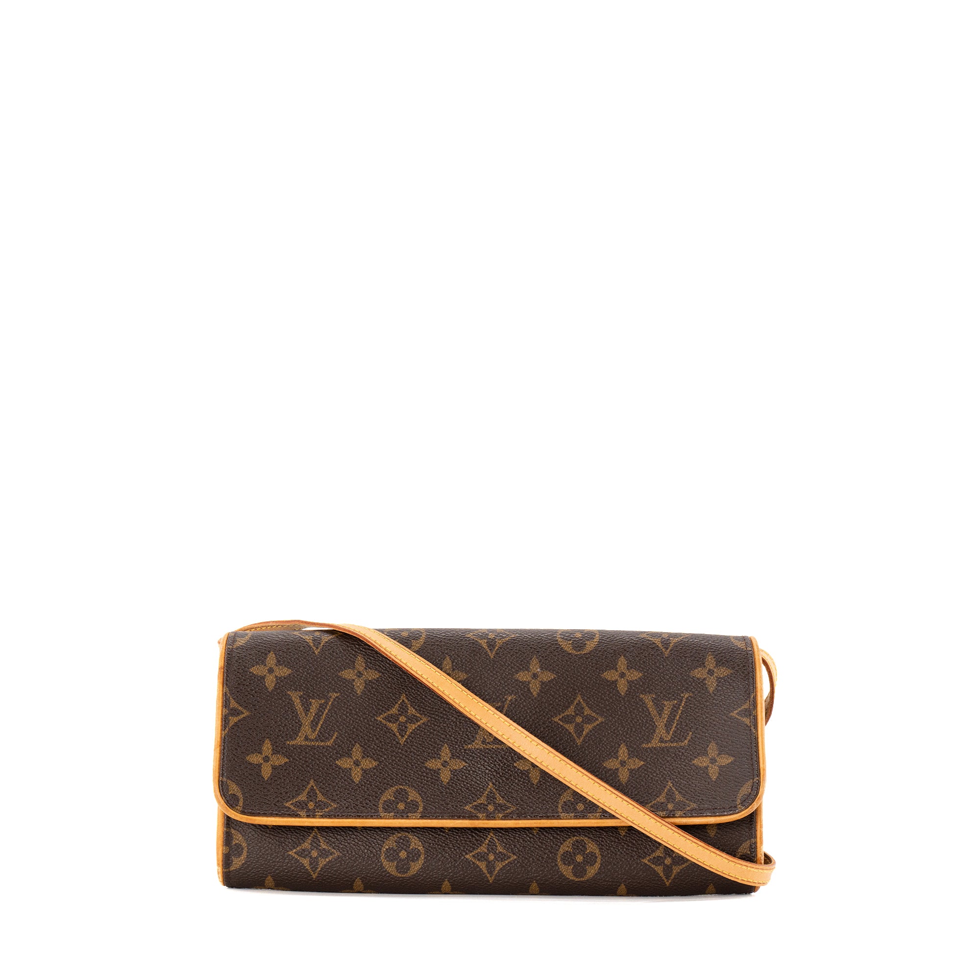 LOUIS VUITTON - Sac à bandoulière Pochette Twin Louis Vuitton en toile enduite monogrammée marron vintage