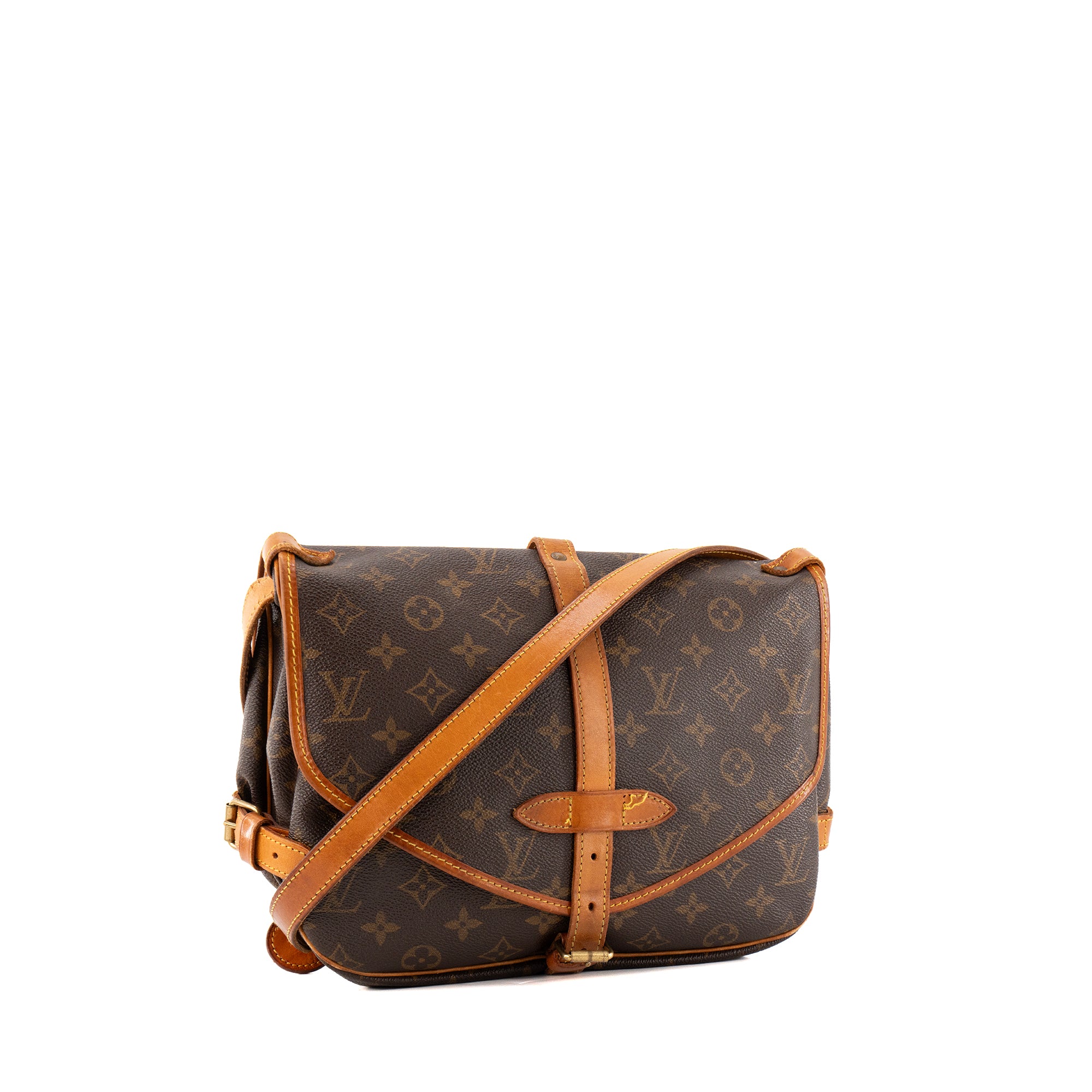 LOUIS VUITTON - Sac à bandoulière Saumur Louis Vuitton en toile enduite monogrammée vintage