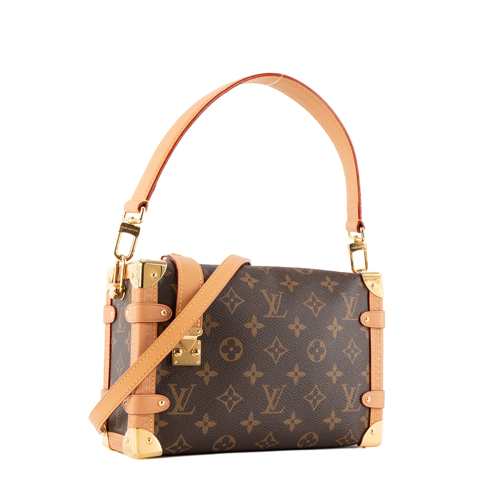 LOUIS VUITTON - Sac à bandoulière Side Trunk MM Louis Vuitton en toile enduite monogrammée marron