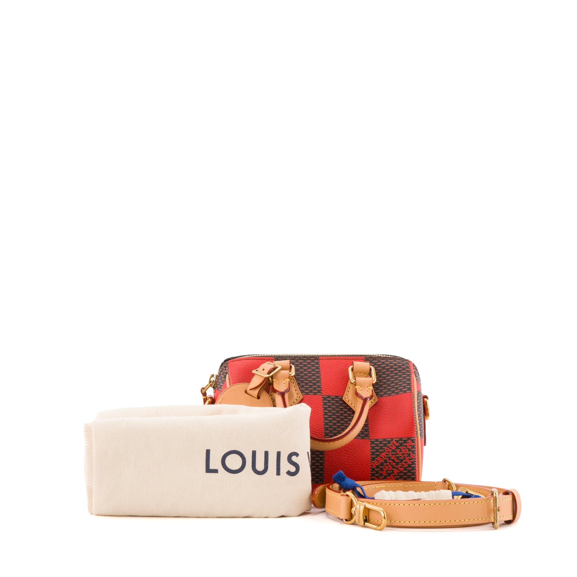 LOUIS VUITTON - Sac à bandoulière Speedy 18 Louis Vuitton en toile enduite damier pop rouge