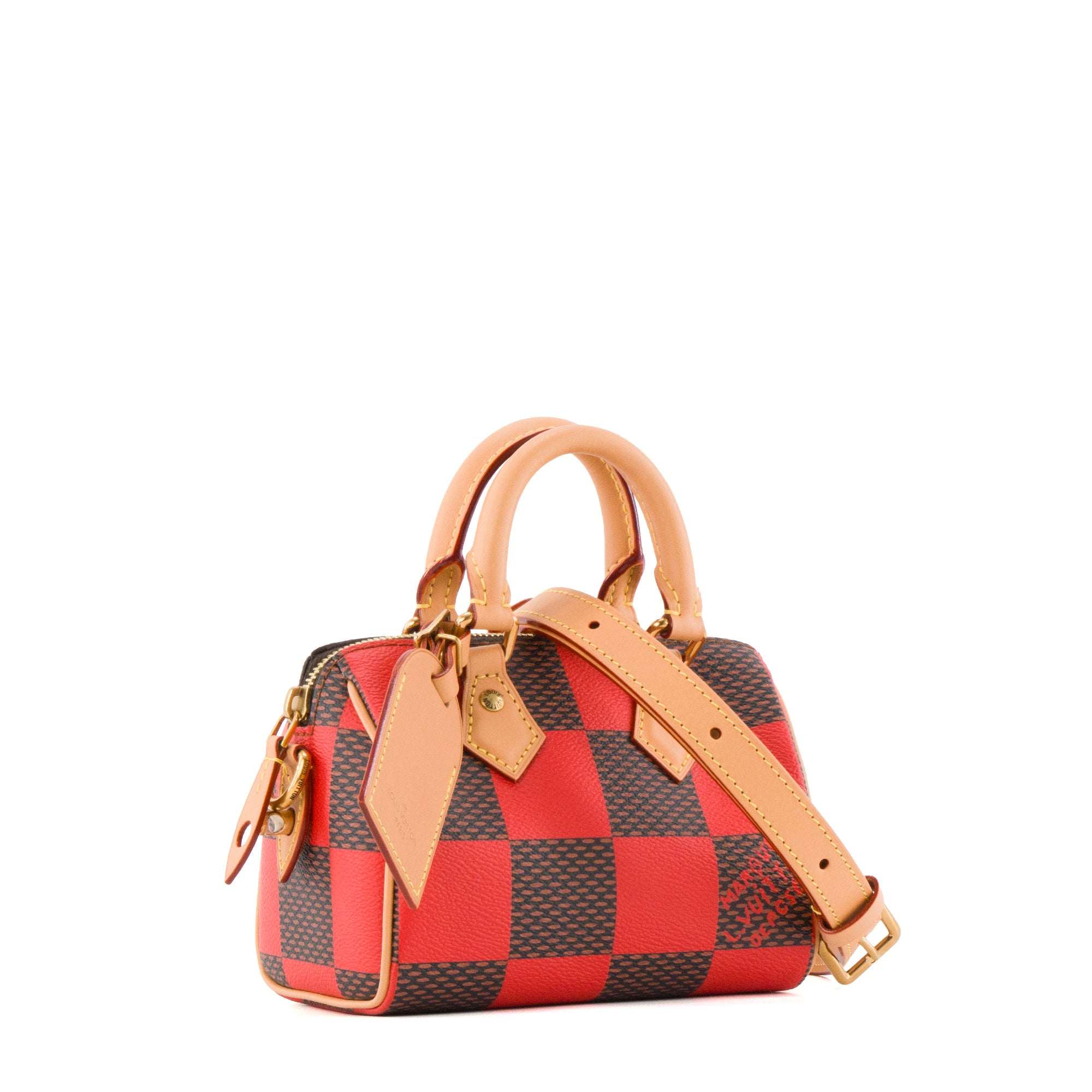 LOUIS VUITTON - Sac à bandoulière Speedy 18 Louis Vuitton en toile enduite damier pop rouge