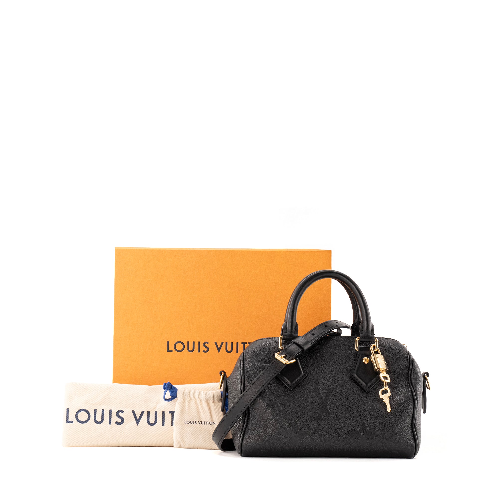 LOUIS VUITTON - Sac à bandoulière Speedy 20 Louis Vuitton en cuir empreinte noir