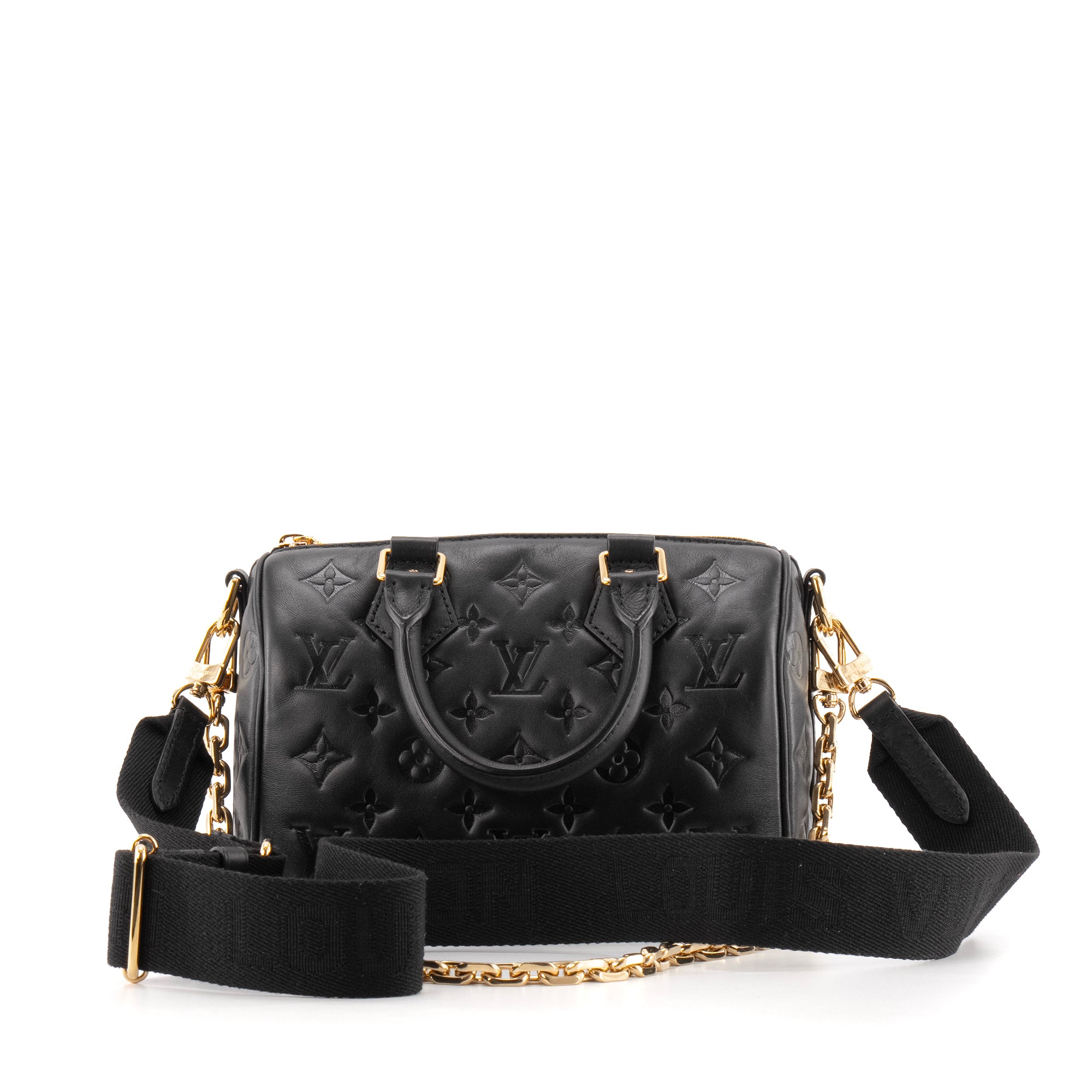 LOUIS VUITTON - Sac à bandoulière Speedy 22 Louis Vuitton en cuir embossé noir édition limitée