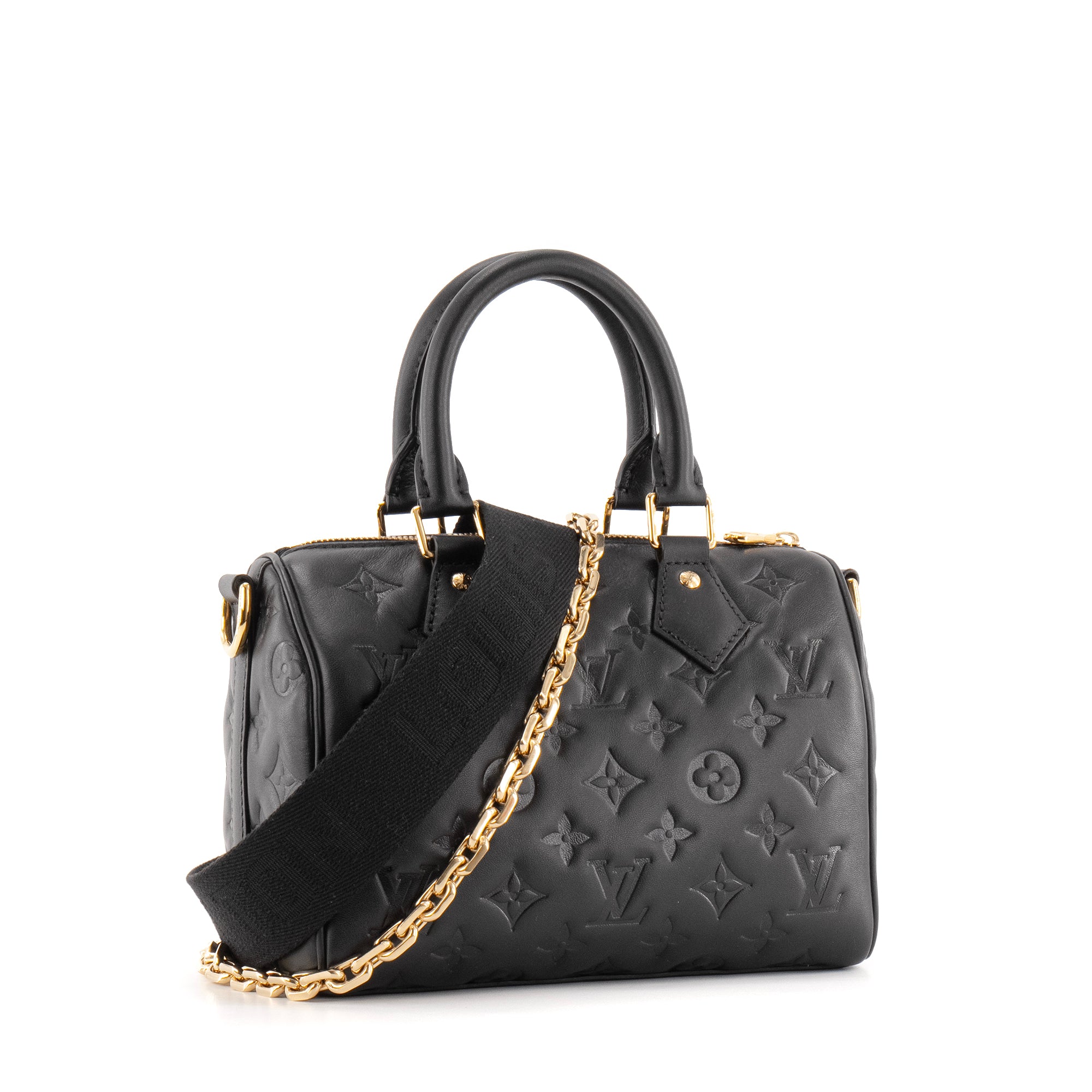 LOUIS VUITTON - Sac à bandoulière Speedy 22 Louis Vuitton en cuir embossé noir édition limitée