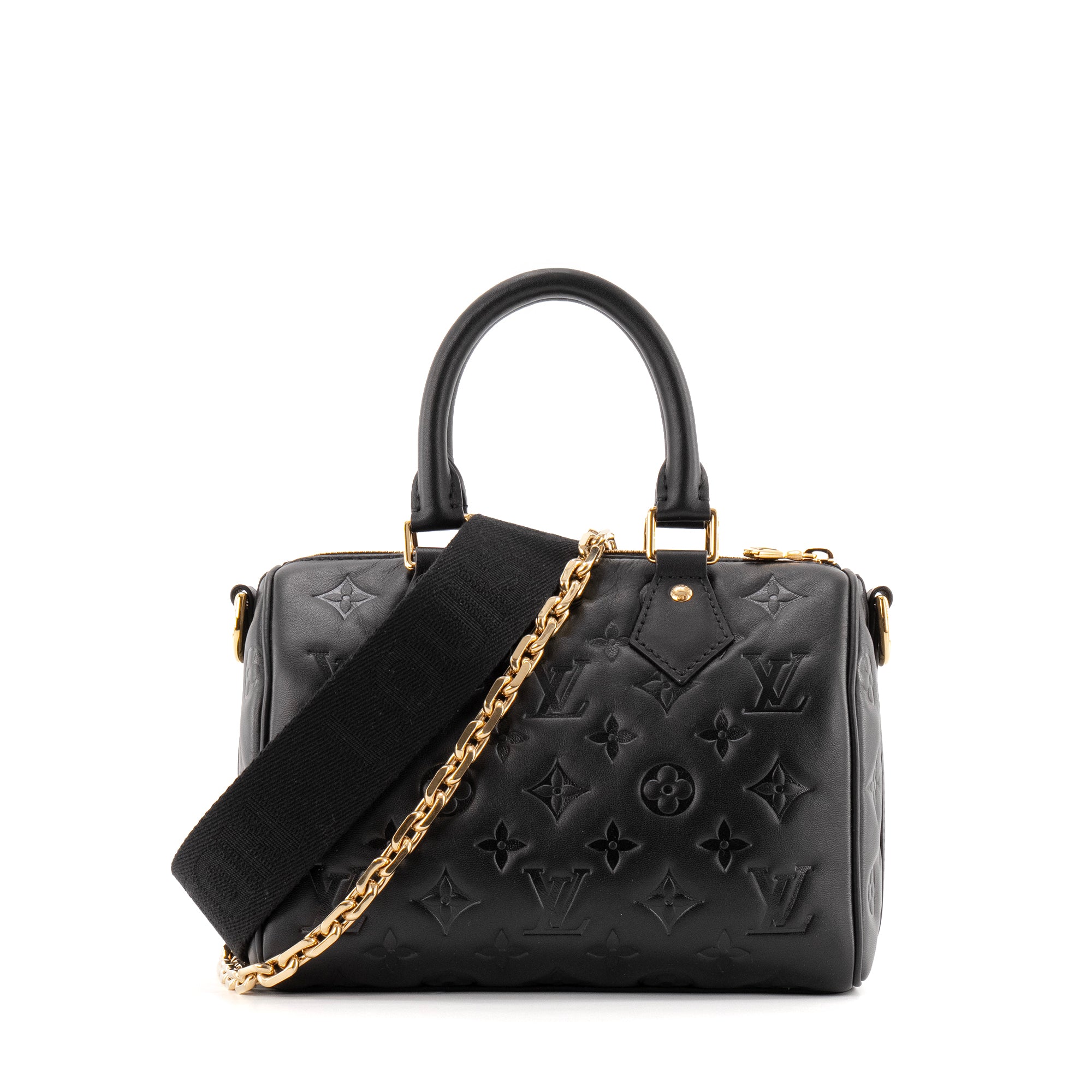 LOUIS VUITTON - Sac à bandoulière Speedy 22 Louis Vuitton en cuir embossé noir édition limitée