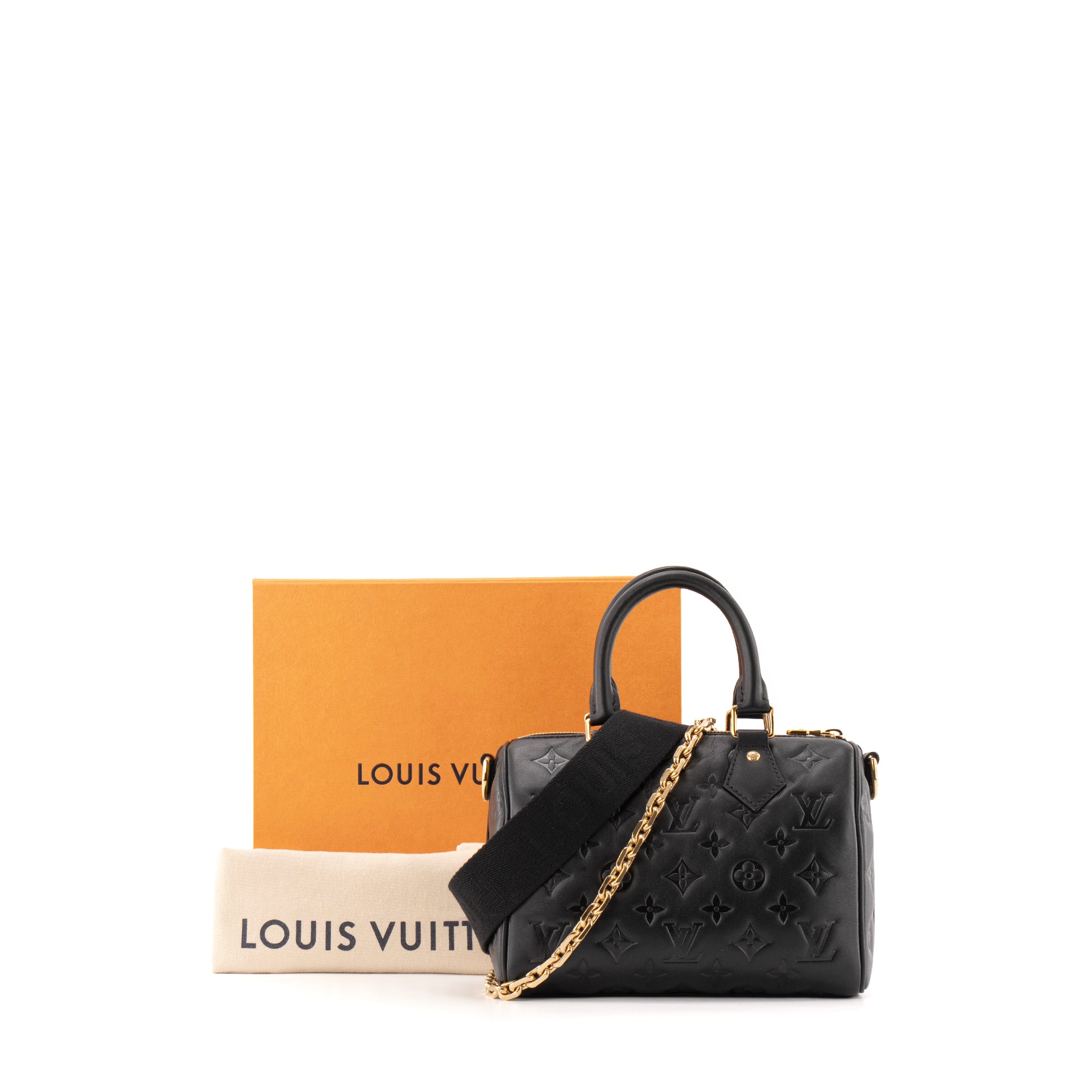 LOUIS VUITTON - Sac à bandoulière Speedy 22 Louis Vuitton en cuir embossé noir édition limitée