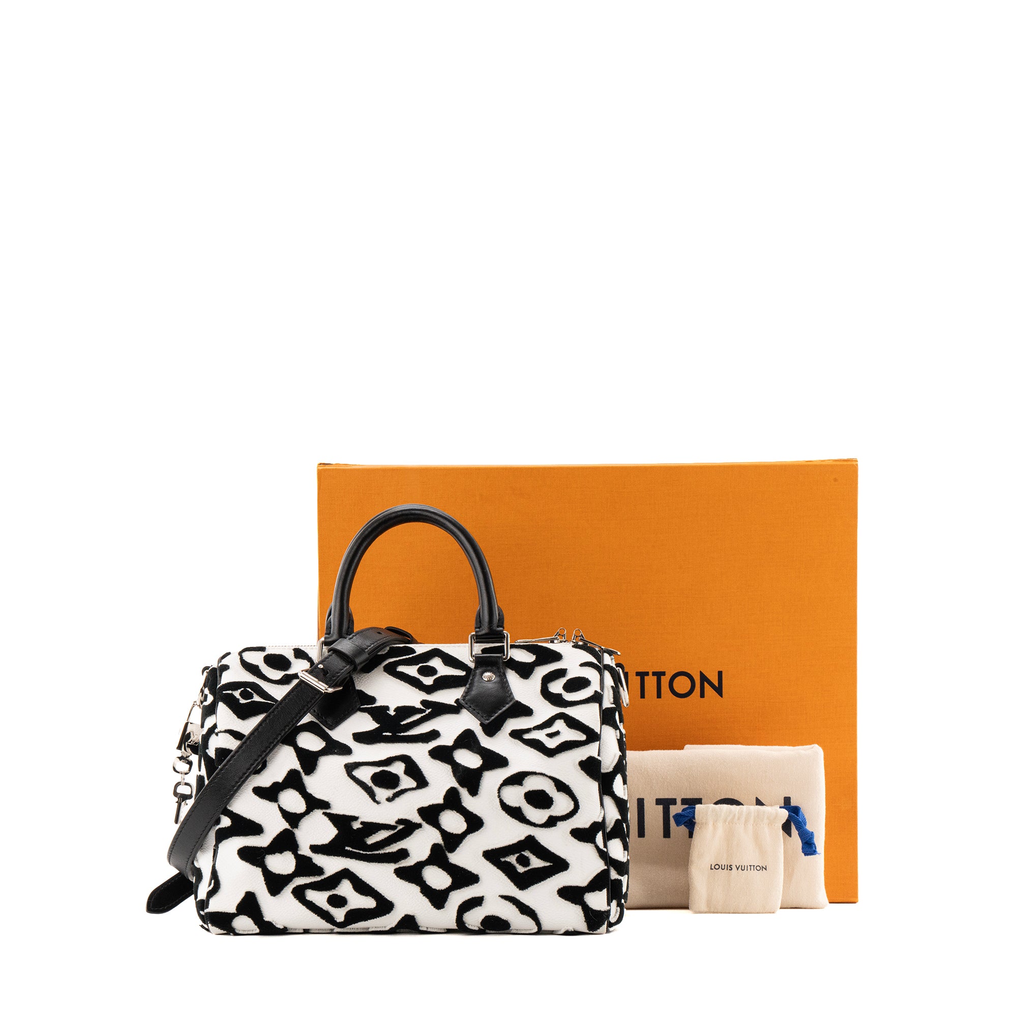LOUIS VUITTON - Sac à bandoulière Speedy 25 Louis Vuitton x Urs Fisher en cuir grainé blanc et tuftage noir édition limitée