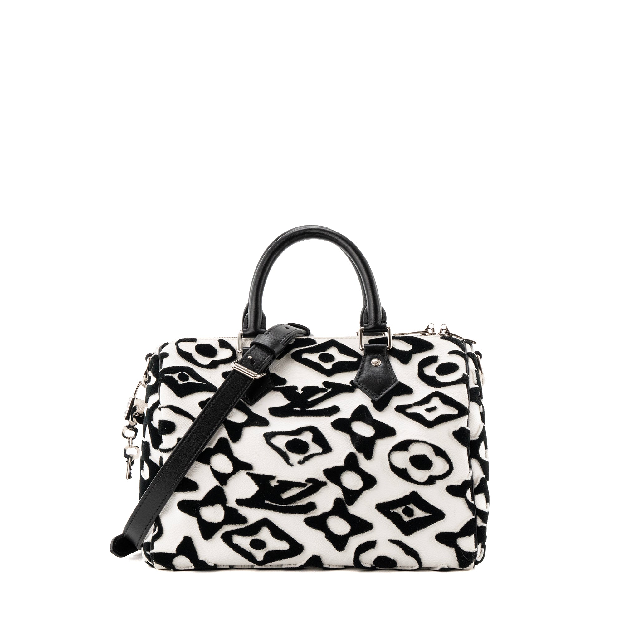 LOUIS VUITTON - Sac à bandoulière Speedy 25 Louis Vuitton x Urs Fisher en cuir grainé blanc et tuftage noir édition limitée