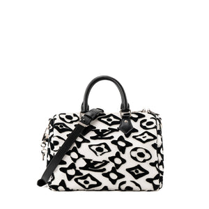LOUIS VUITTON - Sac à bandoulière Speedy 25 Louis Vuitton x Urs Fisher en cuir grainé blanc et tuftage noir édition limitée
