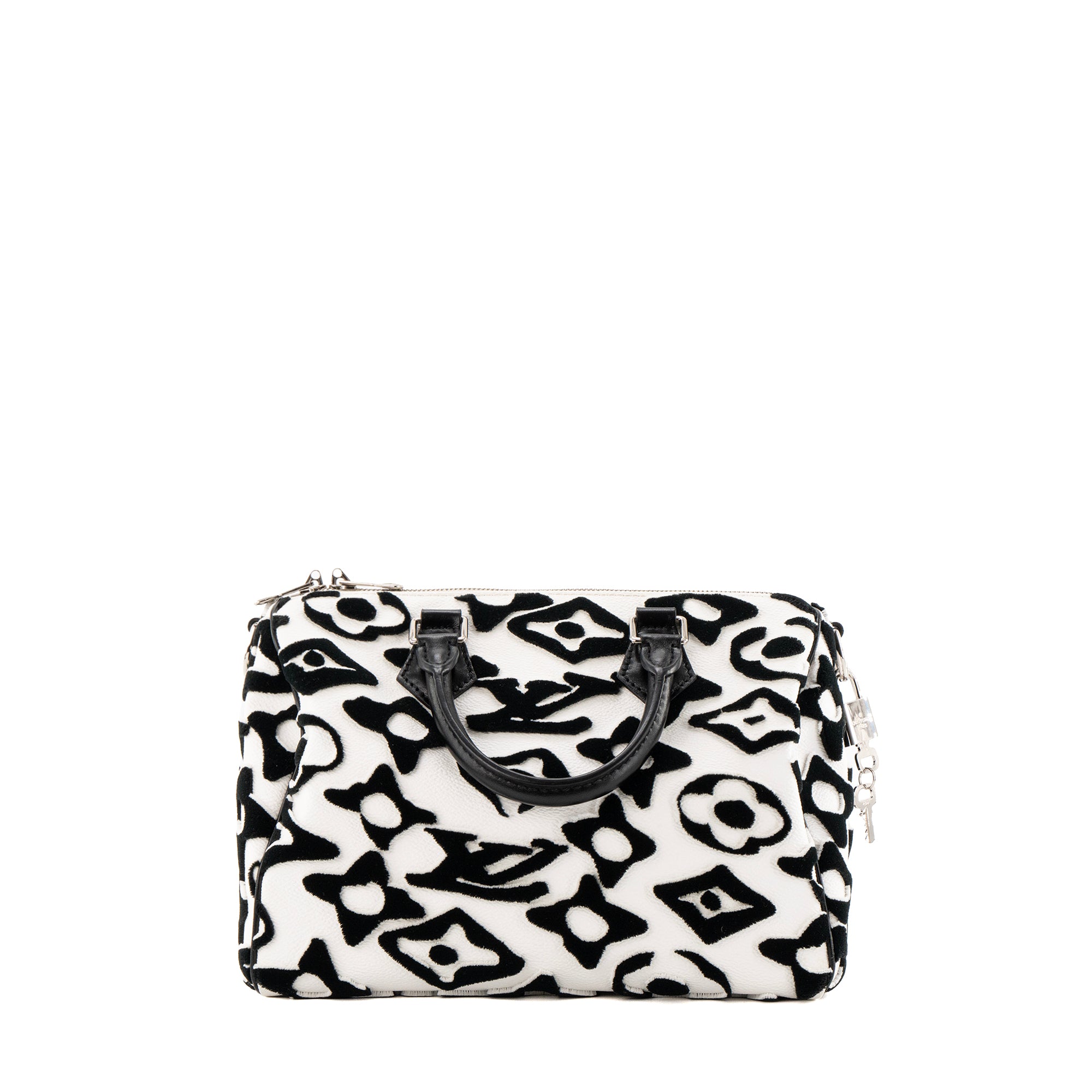 LOUIS VUITTON - Sac à bandoulière Speedy 25 Louis Vuitton x Urs Fisher en cuir grainé blanc et tuftage noir édition limitée