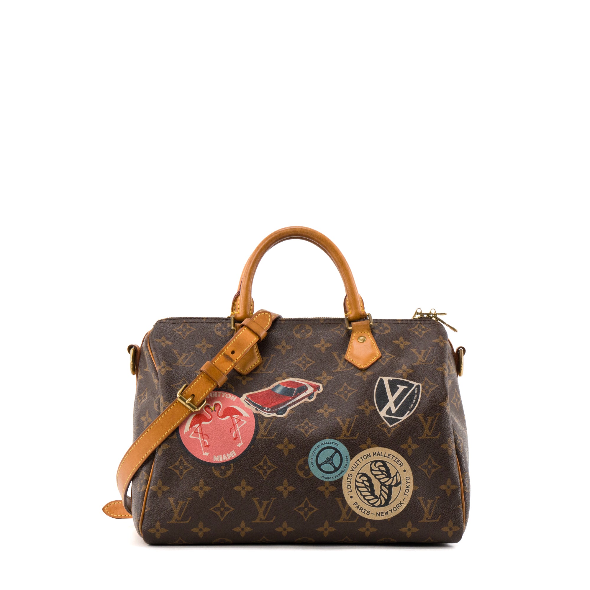 LOUIS VUITTON - Sac à bandoulière Speedy 30 bandoulière World Tour Louis Vuitton en toile enduite monogrammée édition limitée