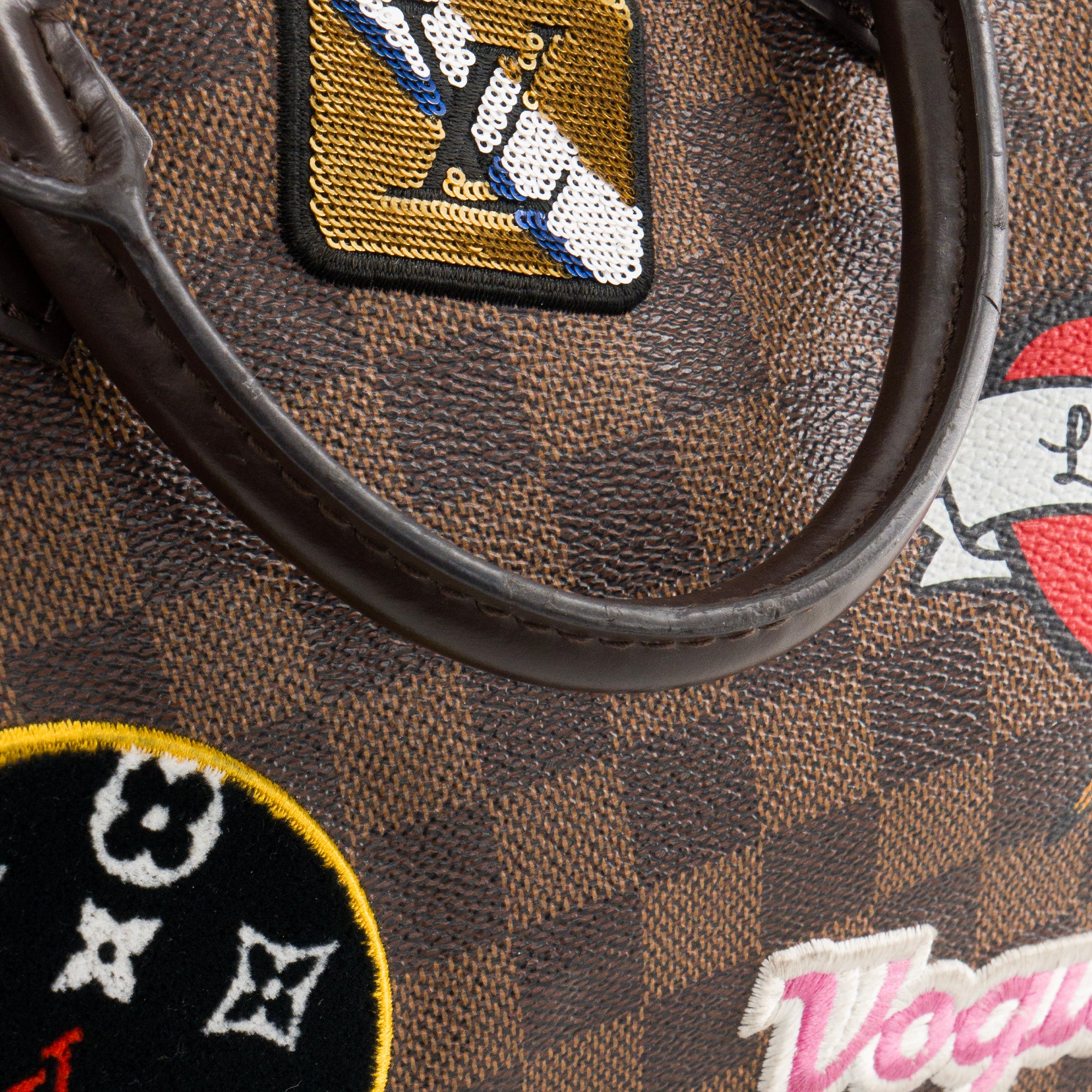 LOUIS VUITTON - Sac à bandoulière Speedy 30 Louis Vuitton édition limitée Patches en toile damier ébène