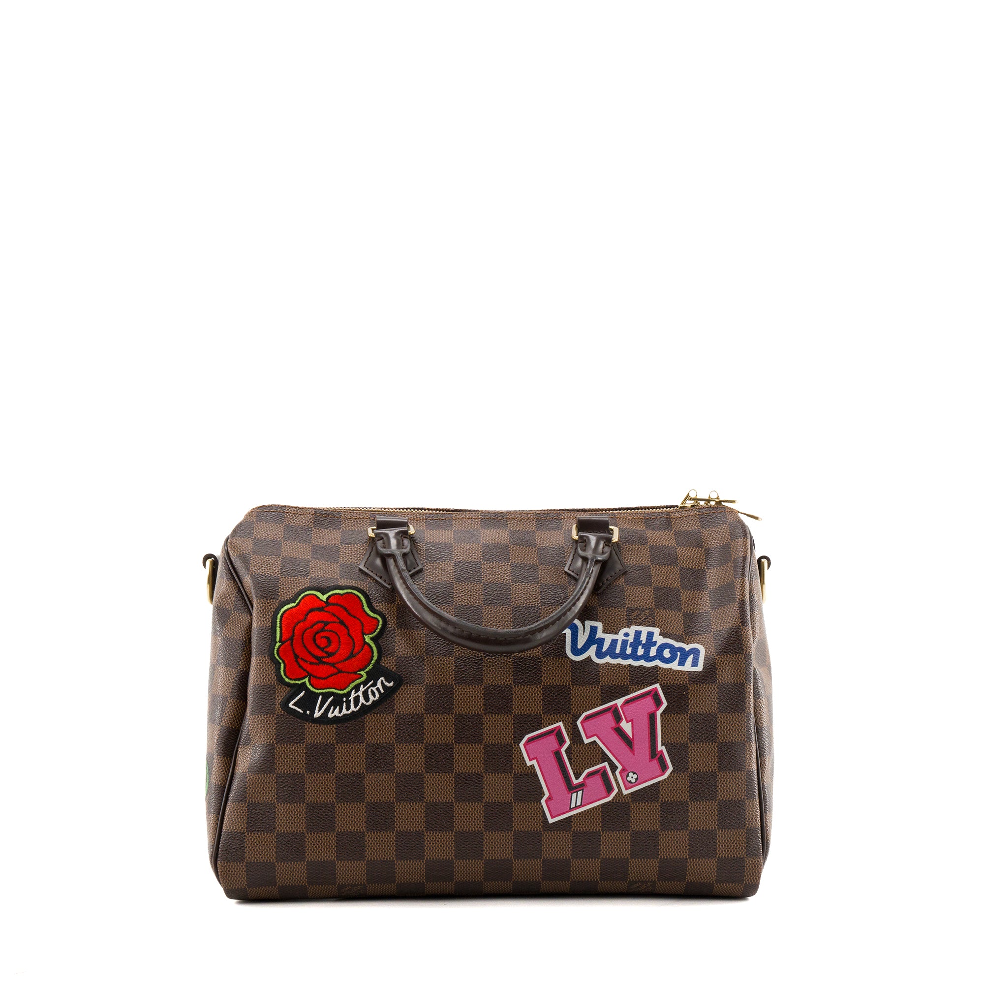 LOUIS VUITTON - Sac à bandoulière Speedy 30 Louis Vuitton édition limitée Patches en toile damier ébène