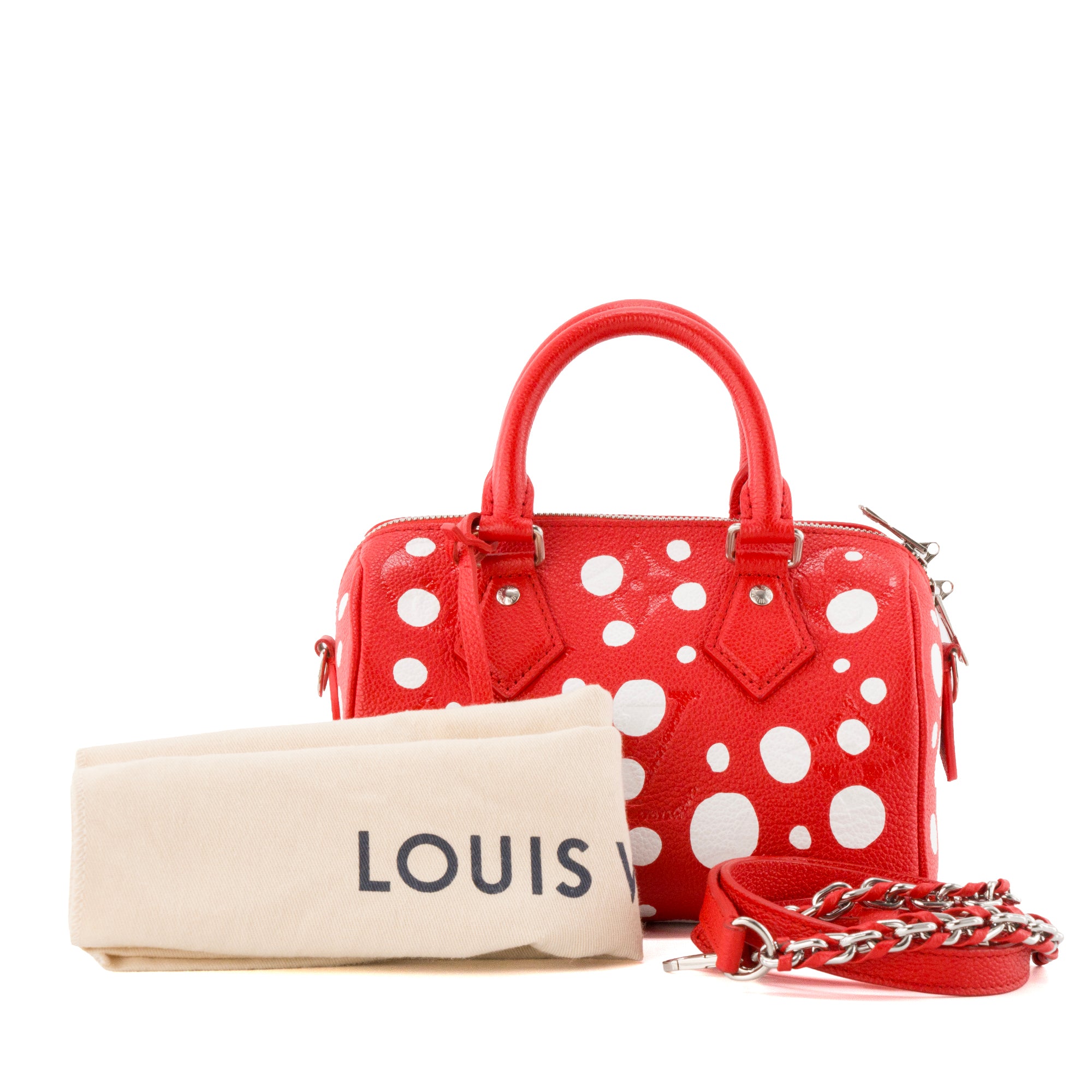LOUIS VUITTON - Sac à bandoulière Speedy 20 Louis Vuitton x Yayoi Kusama en cuir grainé rouge et blanc édition limitée