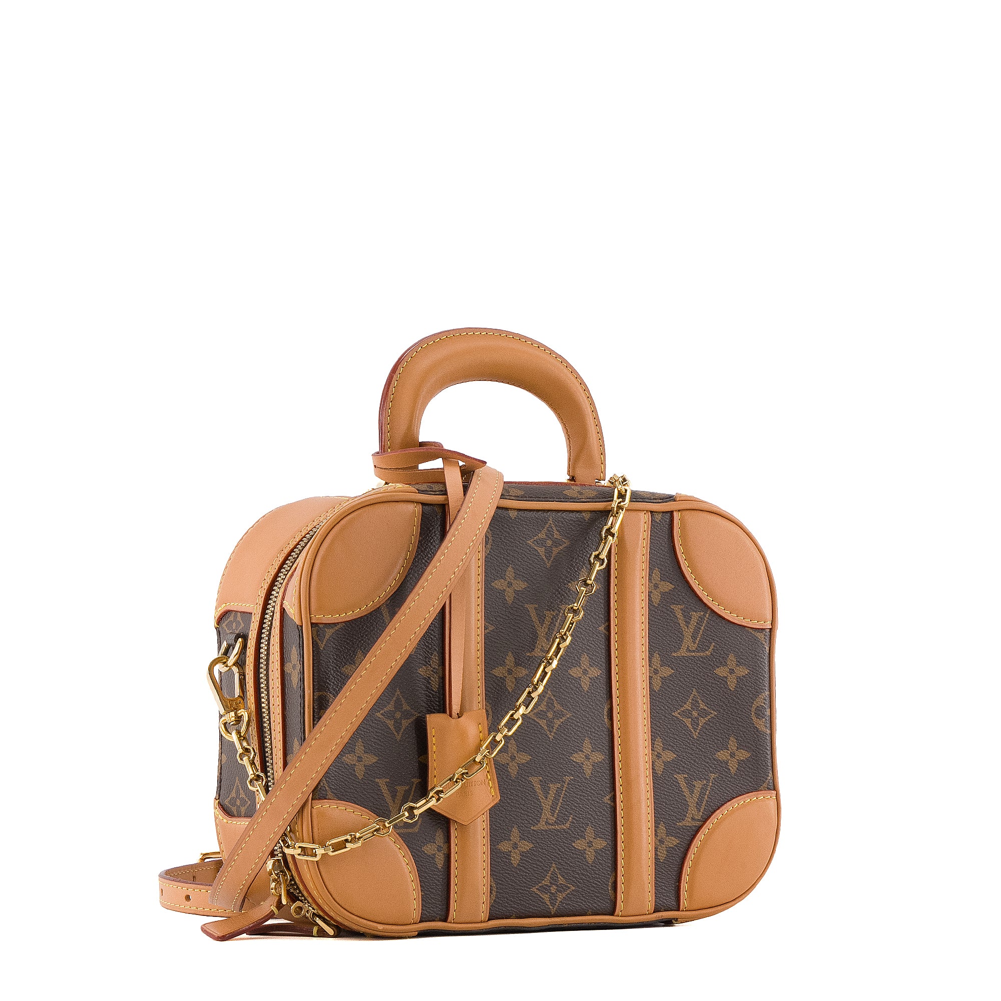 LOUIS VUITTON - Sac à bandoulière Valisette Louis Vuitton en toile enduite monogrammée et cuir marron