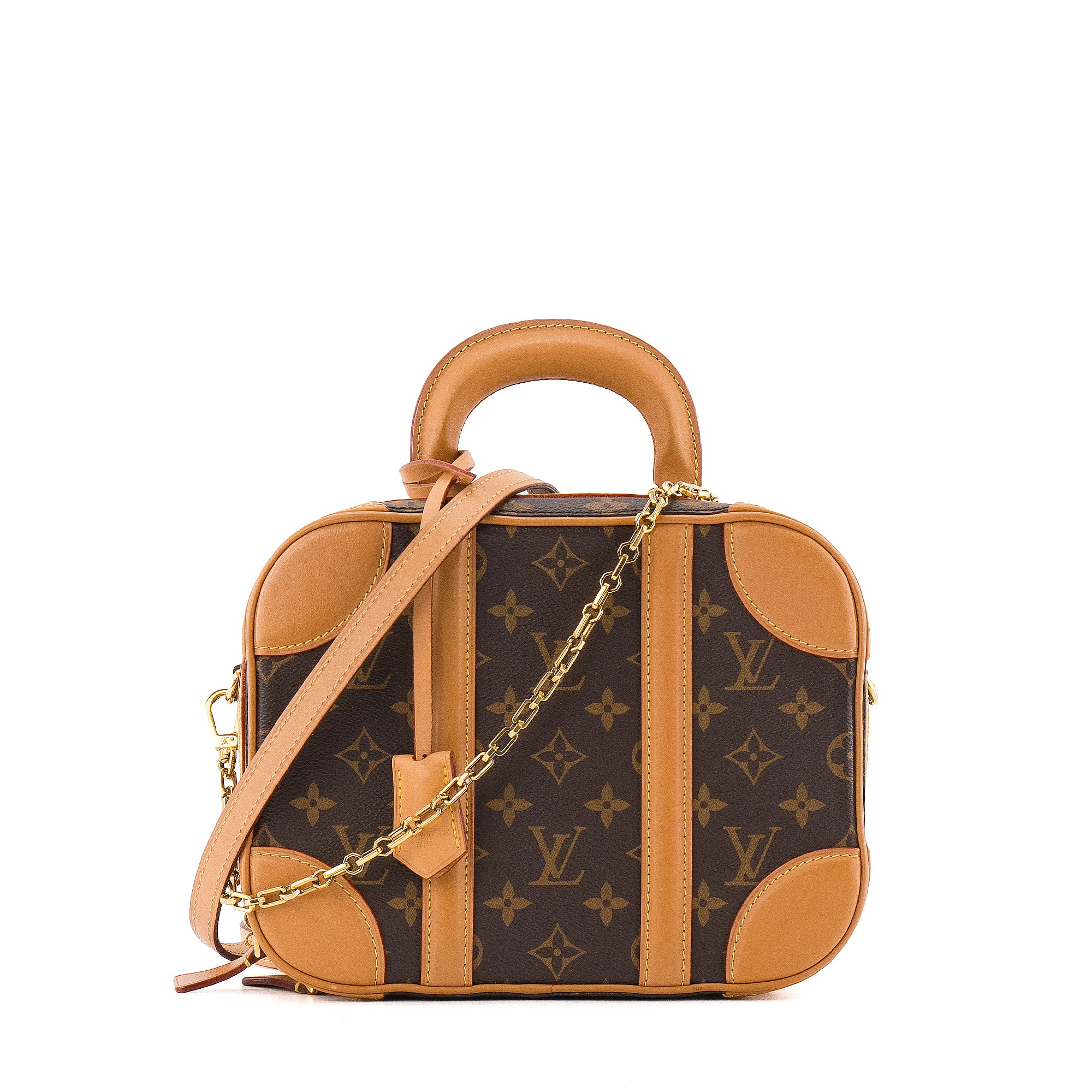 LOUIS VUITTON - Sac à bandoulière Valisette Louis Vuitton en toile enduite monogrammée et cuir marron