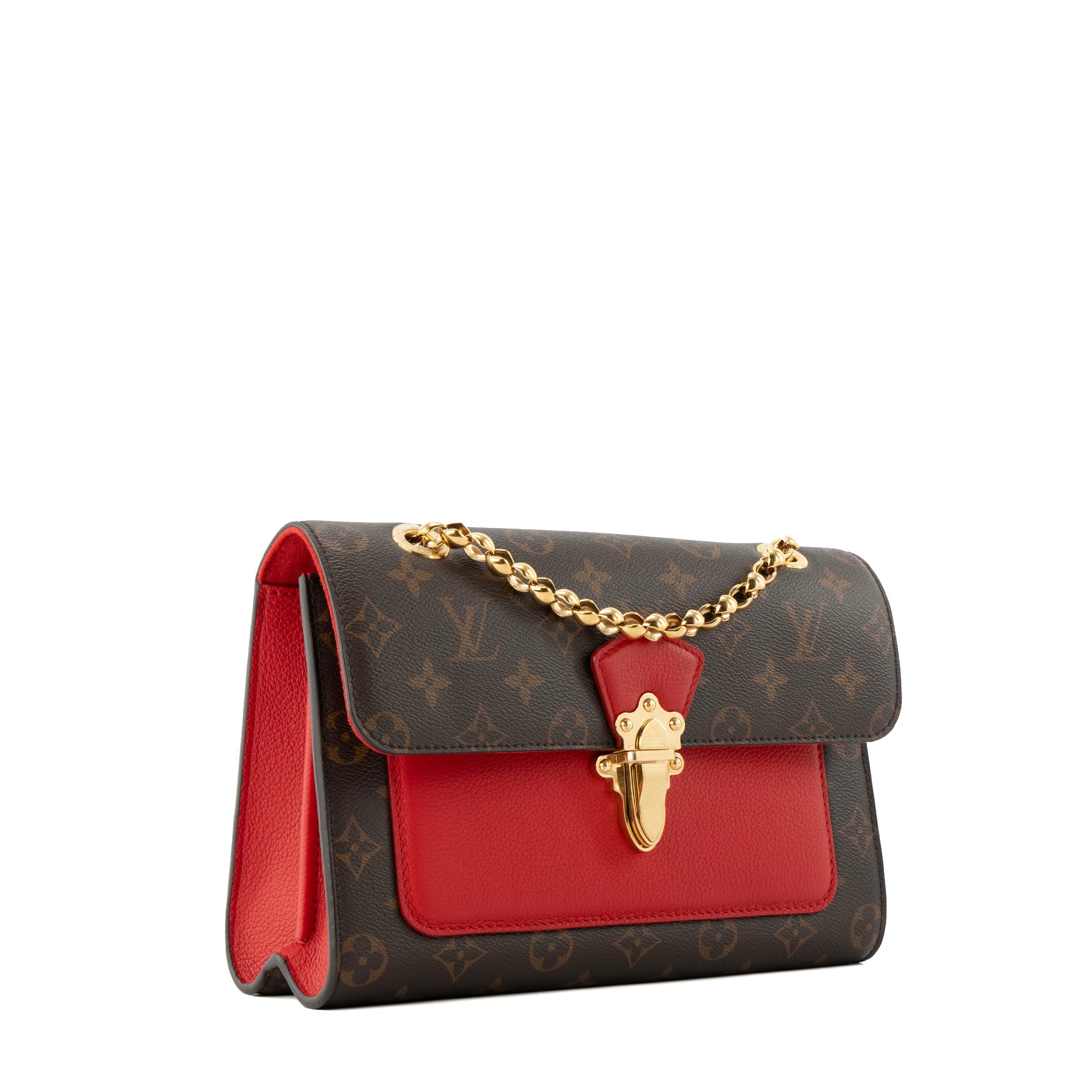 LOUIS VUITTON - Sac à bandoulière Victoire Louis Vuitton en cuir rouge et toile enduite monogrammée