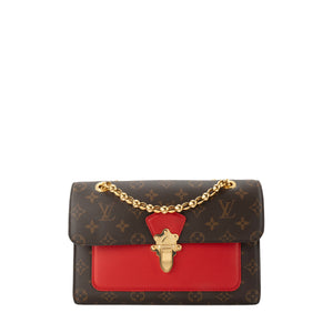 LOUIS VUITTON - Sac à bandoulière Victoire Louis Vuitton en cuir rouge et toile enduite monogrammée