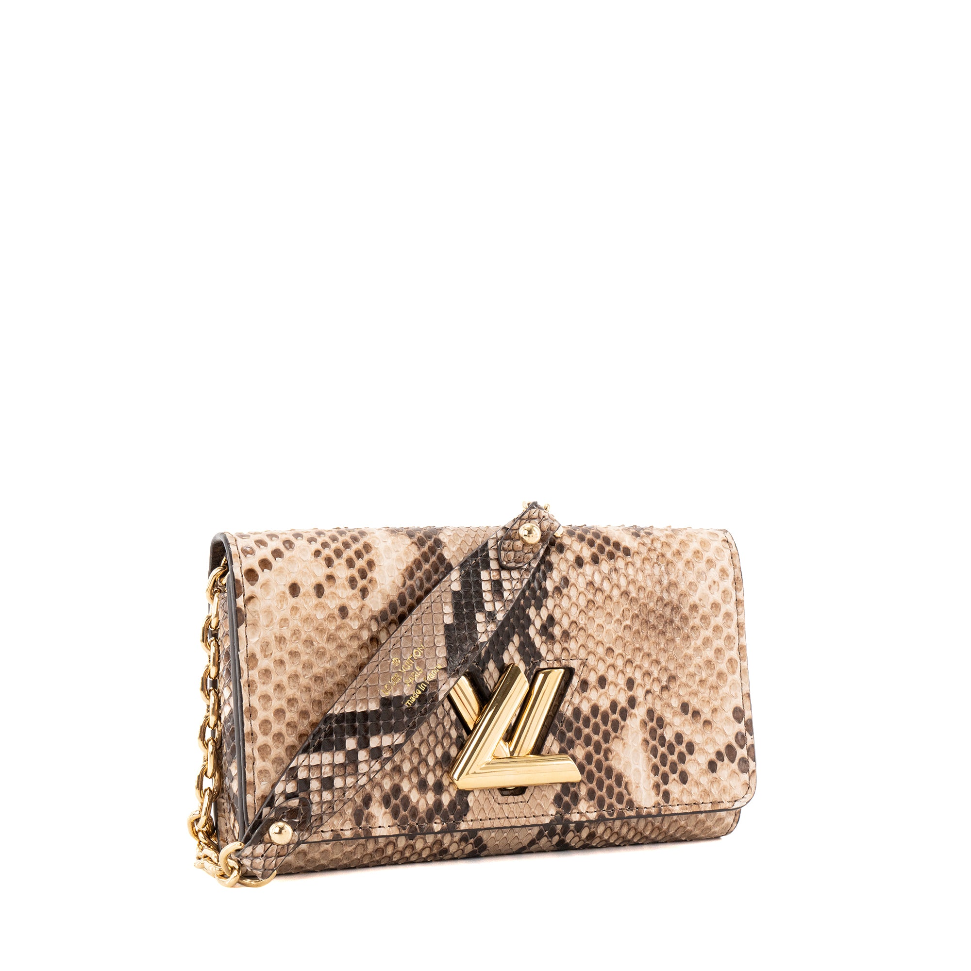 LOUIS VUITTON - Sac à bandoulière Wallet On Chain Twist Louis Vuitton en cuir exotique python marron