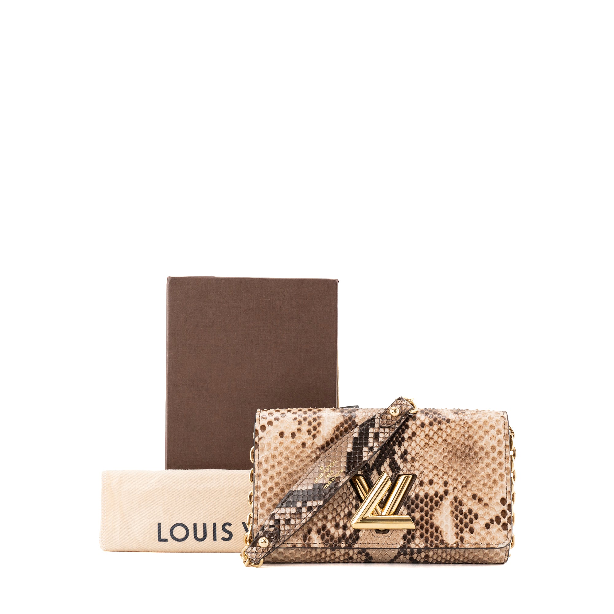 LOUIS VUITTON - Sac à bandoulière Wallet On Chain Twist Louis Vuitton en cuir exotique python marron