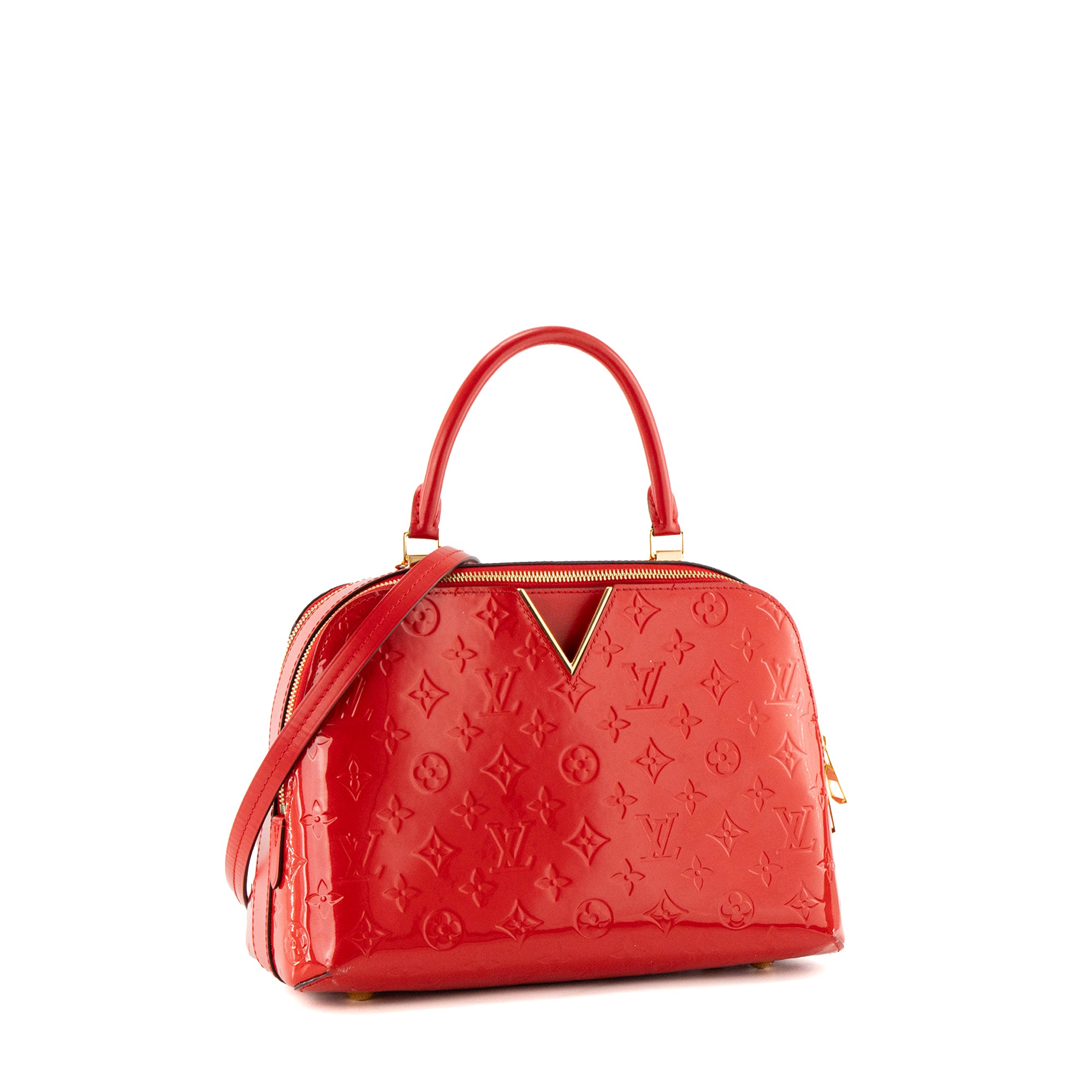 LOUIS VUITTON - Sac à épaule Melrose Avenue Louis Vuitton en cuir verni et cuir lisse rouge