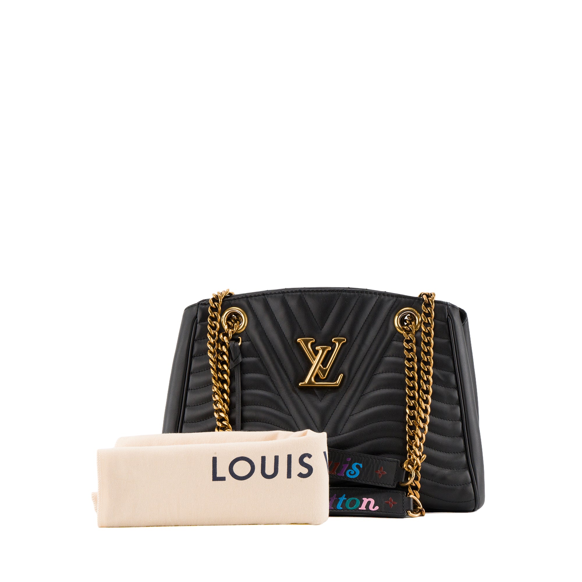 LOUIS VUITTON - Sac à épaule New Wave Louis Vuitton en cuir lisse noir