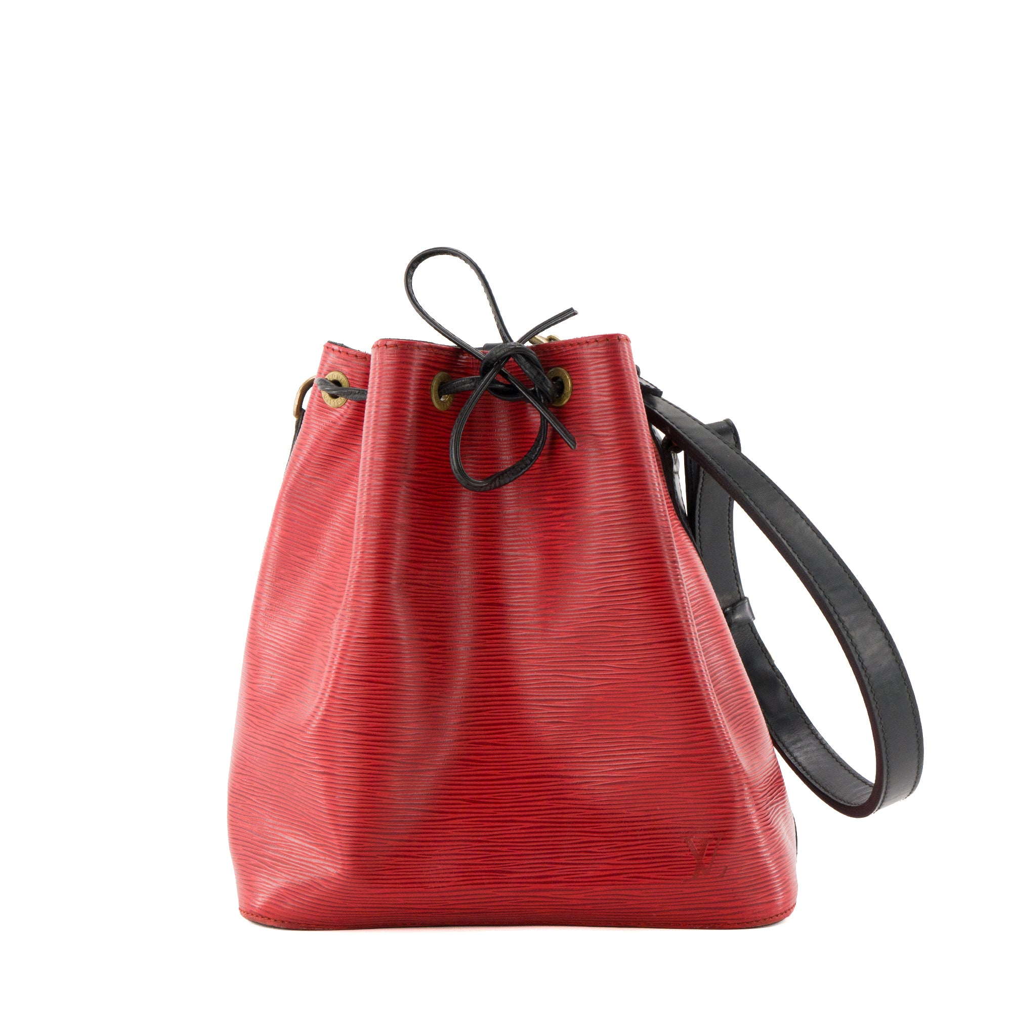 LOUIS VUITTON - Sac à épaule Noé Louis Vuitton en cuir épi rouge et noir vintage