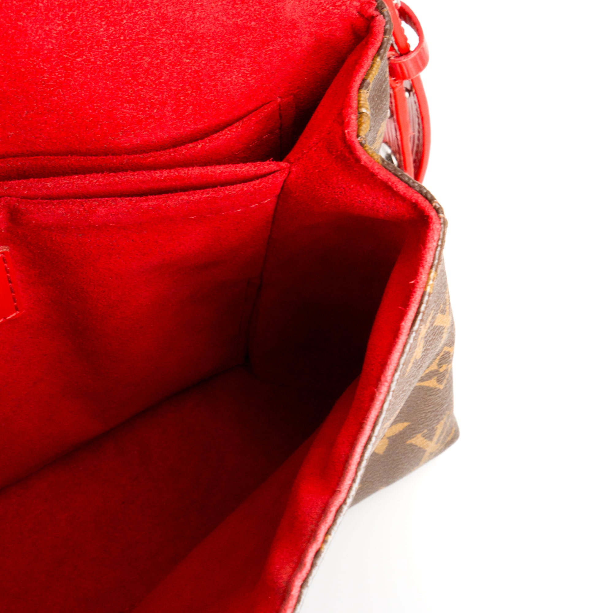 LOUIS VUITTON - Sac à bandoulière Saint Michel Louis Vuitton en cuir épi rouge et toile monogrammée marron