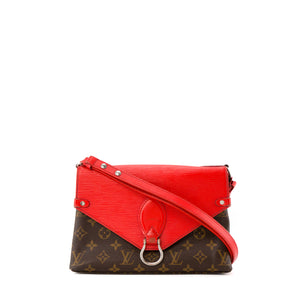 LOUIS VUITTON - Sac à bandoulière Saint Michel Louis Vuitton en cuir épi rouge et toile monogrammée marron