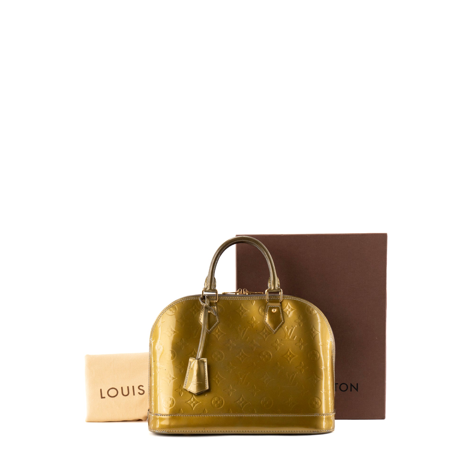 LOUIS VUITTON - Sac à main Alma PM Louis Vuitton en cuir verni kaki vintage