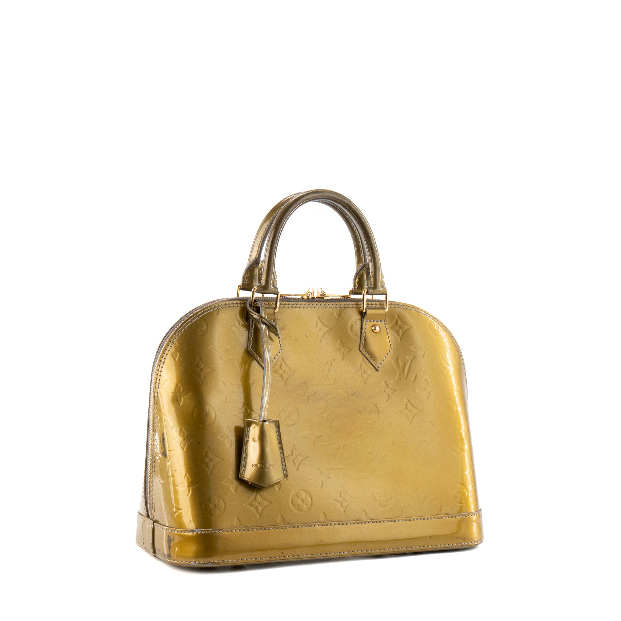 LOUIS VUITTON - Sac à main Alma PM Louis Vuitton en cuir verni kaki vintage