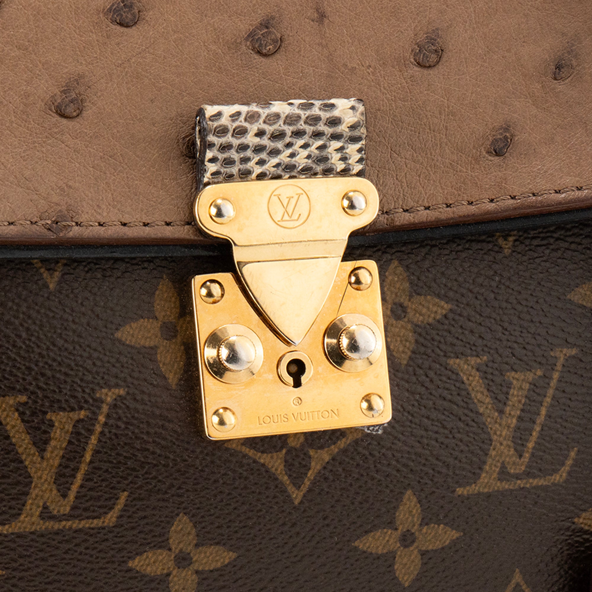 LOUIS VUITTON - Sac à main Majestueux Louis Vuitton en toile enduite et cuirs exotiques marron et bordeaux