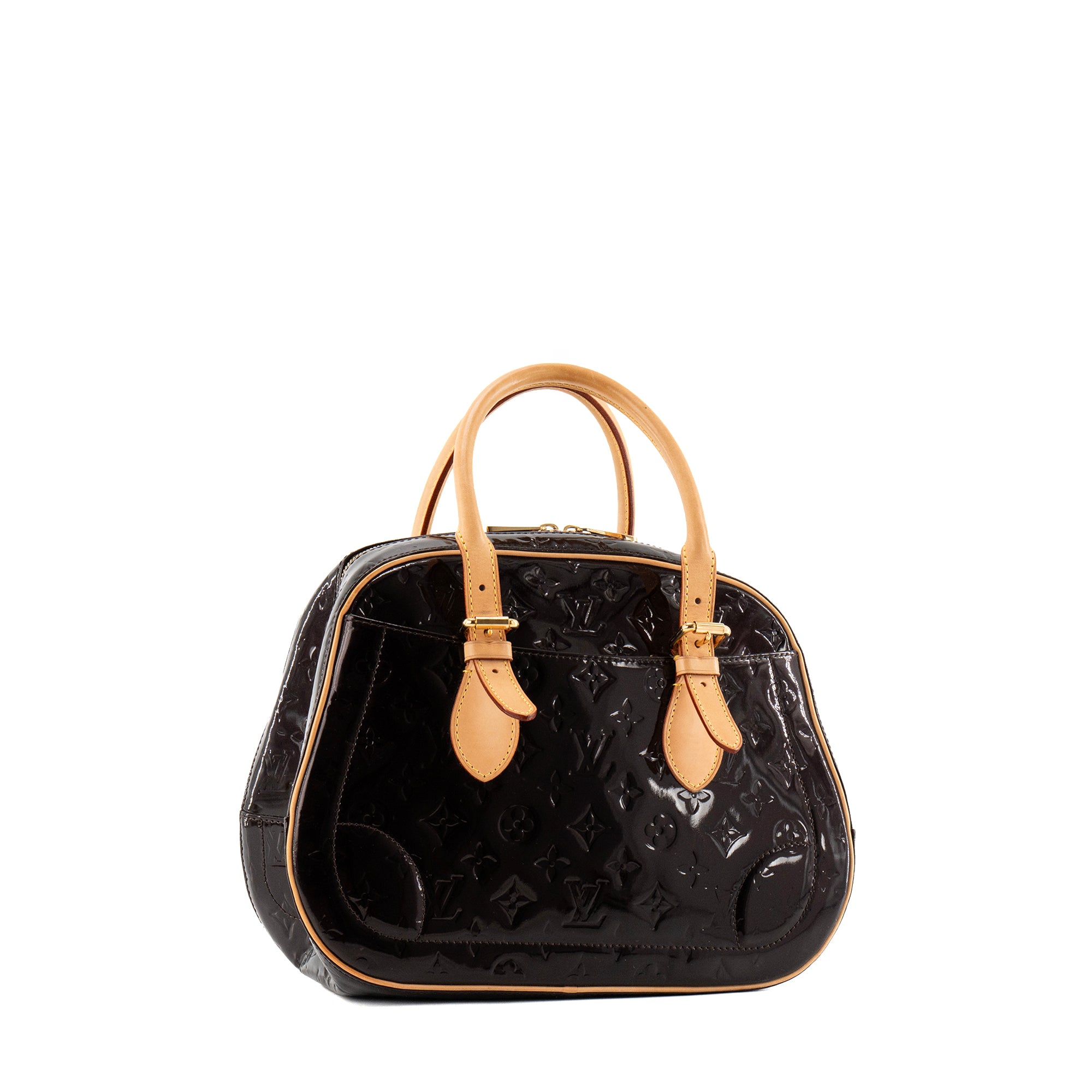 LOUIS VUITTON - Sac à main Summit Louis Vuitton en cuir verni monogrammé prune vintage
