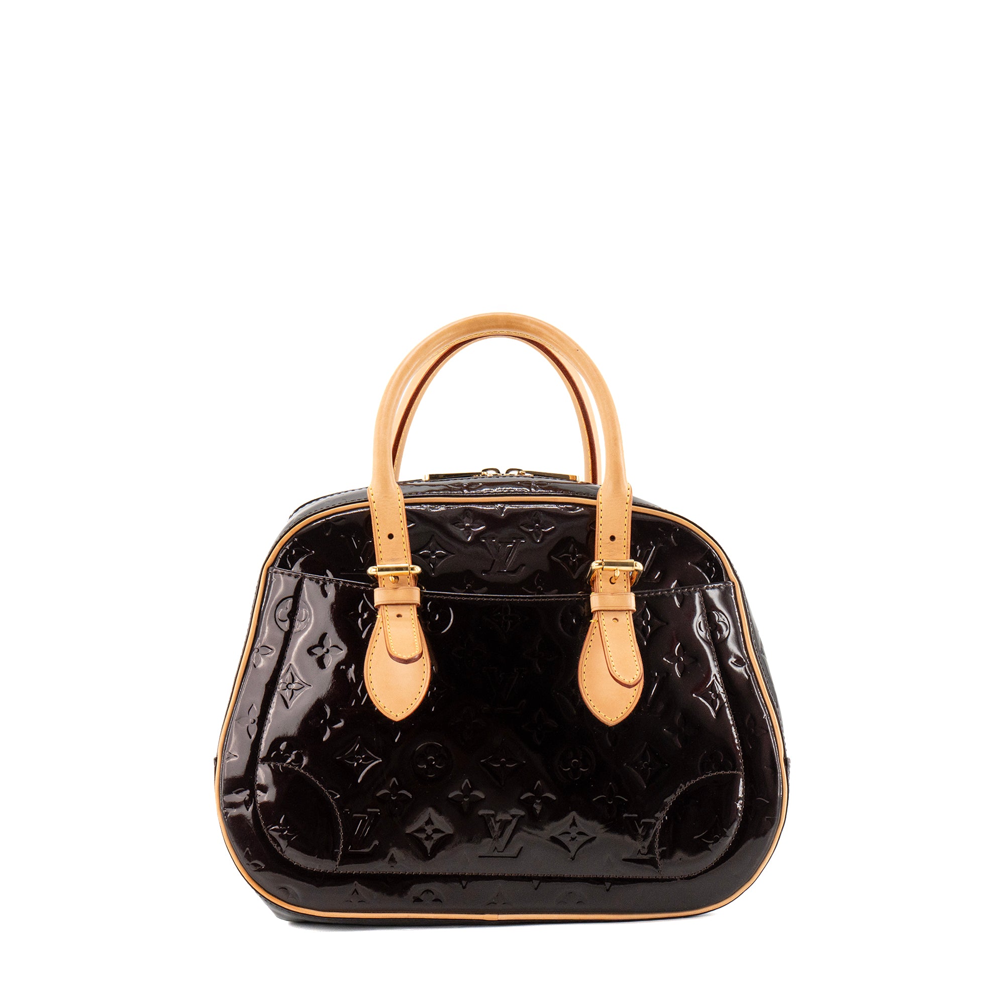 LOUIS VUITTON - Sac à main Summit Louis Vuitton en cuir verni monogrammé prune vintage