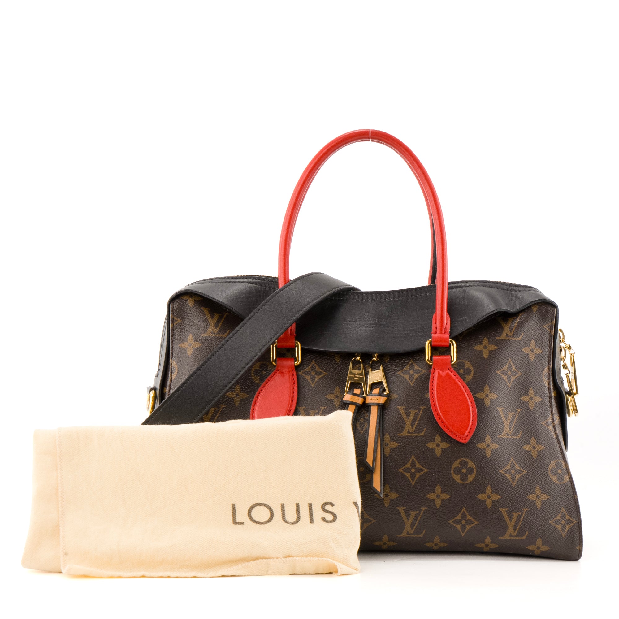 LOUIS VUITTON - Sac à main Tuileries Louis Vuitton en toile enduite monogrammée et cuir noir
