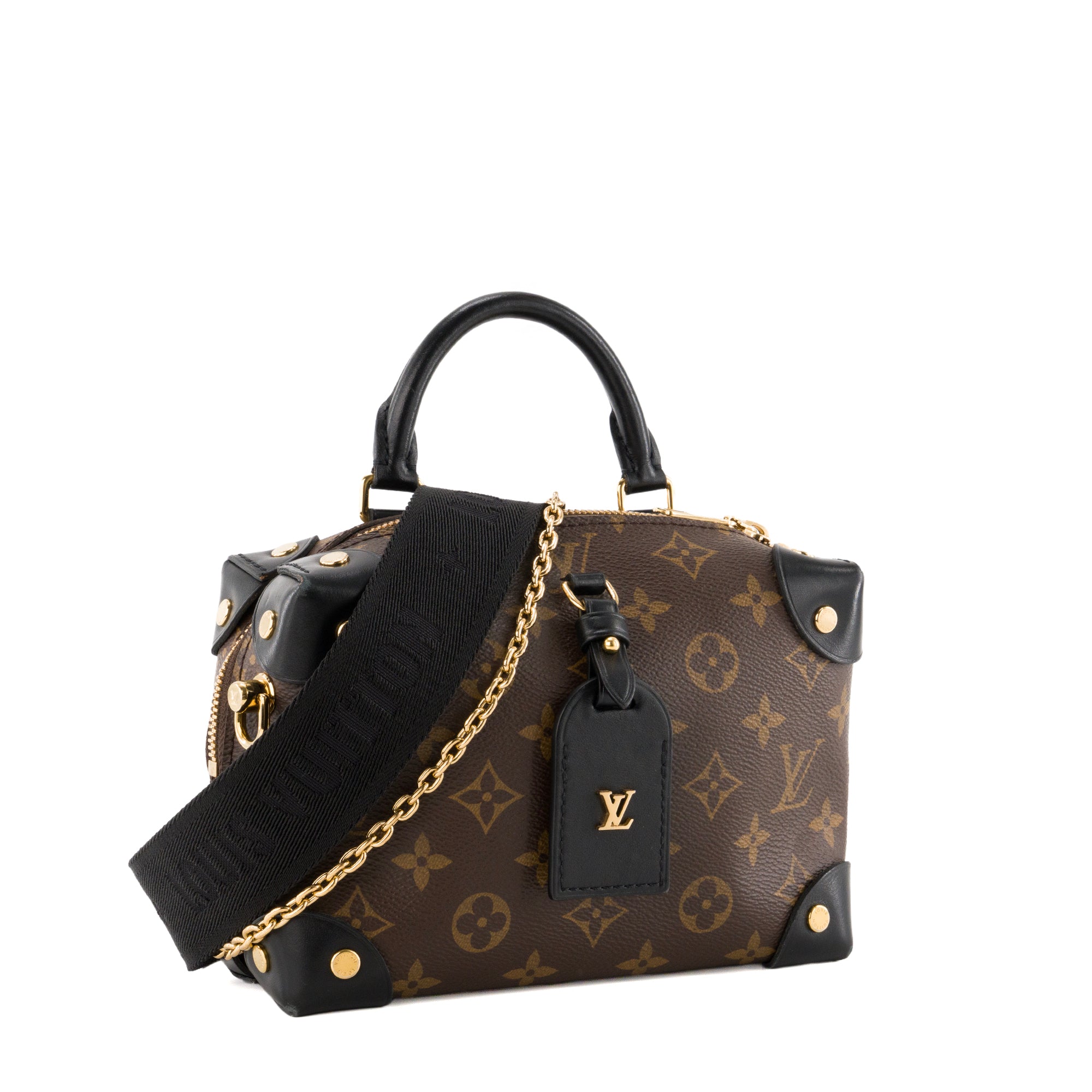 LOUIS VUITTON - Sac à bandoulière Petite Malle Souple Louis Vuitton  en toile enduite monogrammée et cuir noir