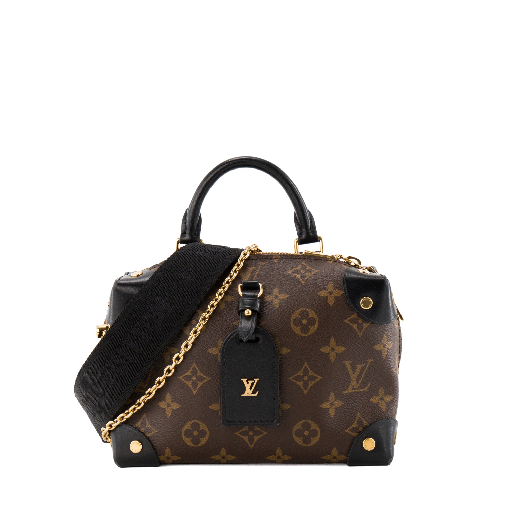 LOUIS VUITTON - Sac à bandoulière Petite Malle Souple Louis Vuitton  en toile enduite monogrammée et cuir noir