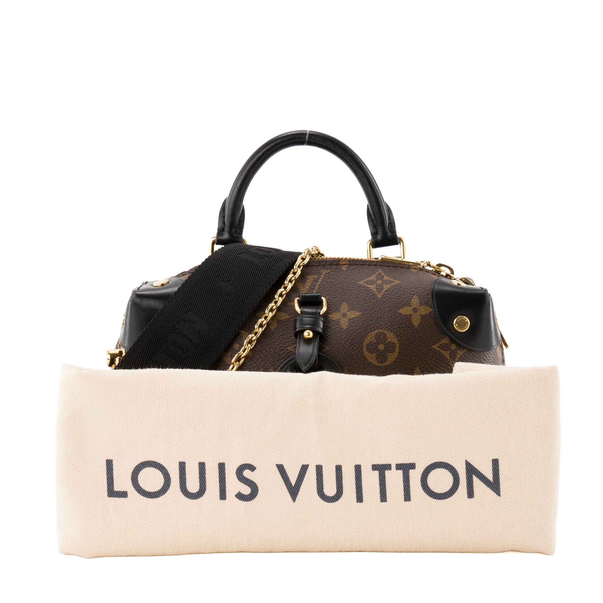 LOUIS VUITTON - Sac à bandoulière Petite Malle Souple Louis Vuitton  en toile enduite monogrammée et cuir noir