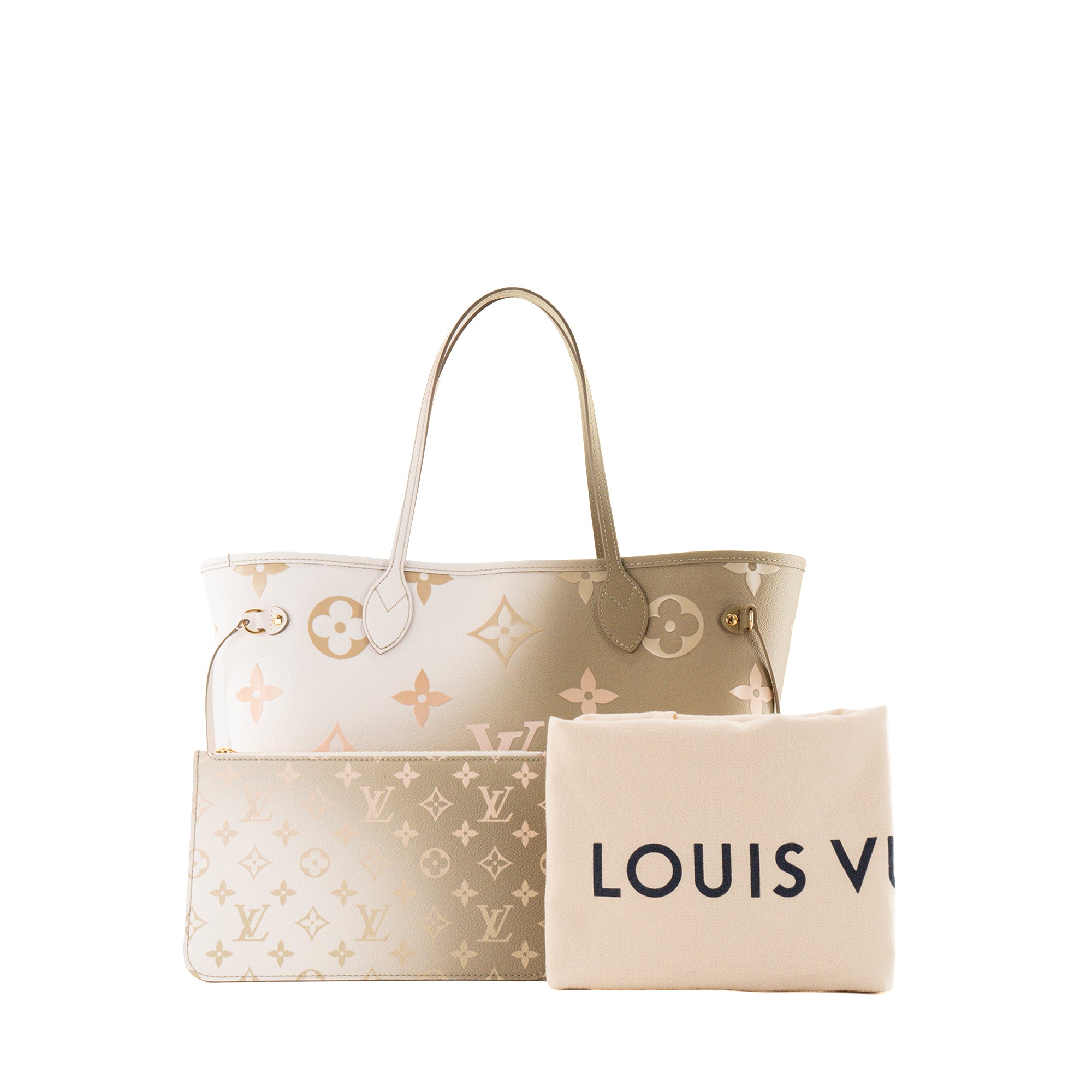 LOUIS VUITTON - Sac cabas Neverfull MM Spring in the City Louis Vuitton en toile enduite monogrammée kaki et blanche édition limitée