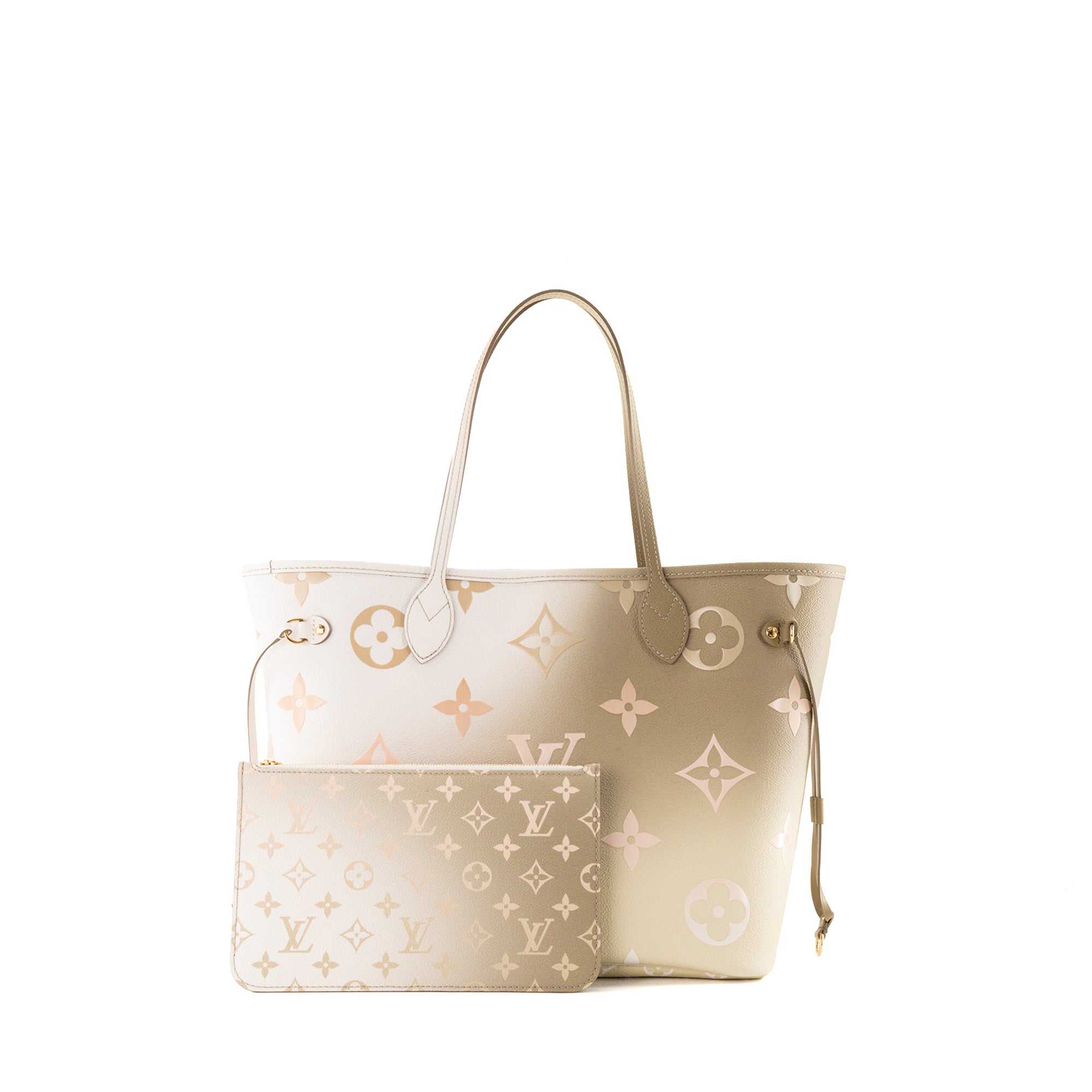 LOUIS VUITTON - Sac cabas Neverfull MM Spring in the City Louis Vuitton en toile enduite monogrammée kaki et blanche édition limitée