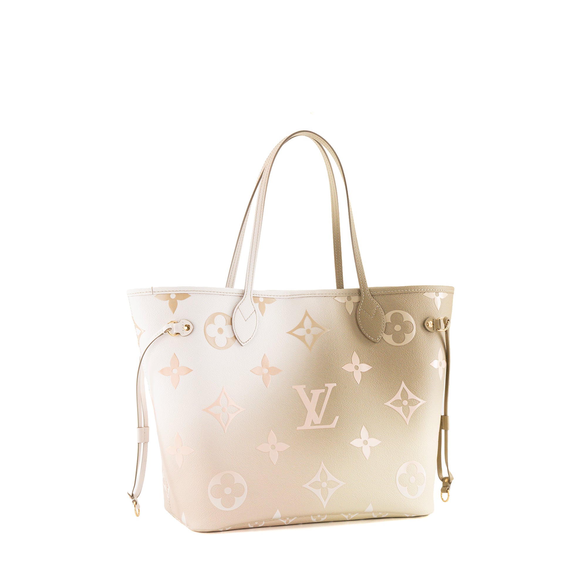 LOUIS VUITTON - Sac cabas Neverfull MM Spring in the City Louis Vuitton en toile enduite monogrammée kaki et blanche édition limitée