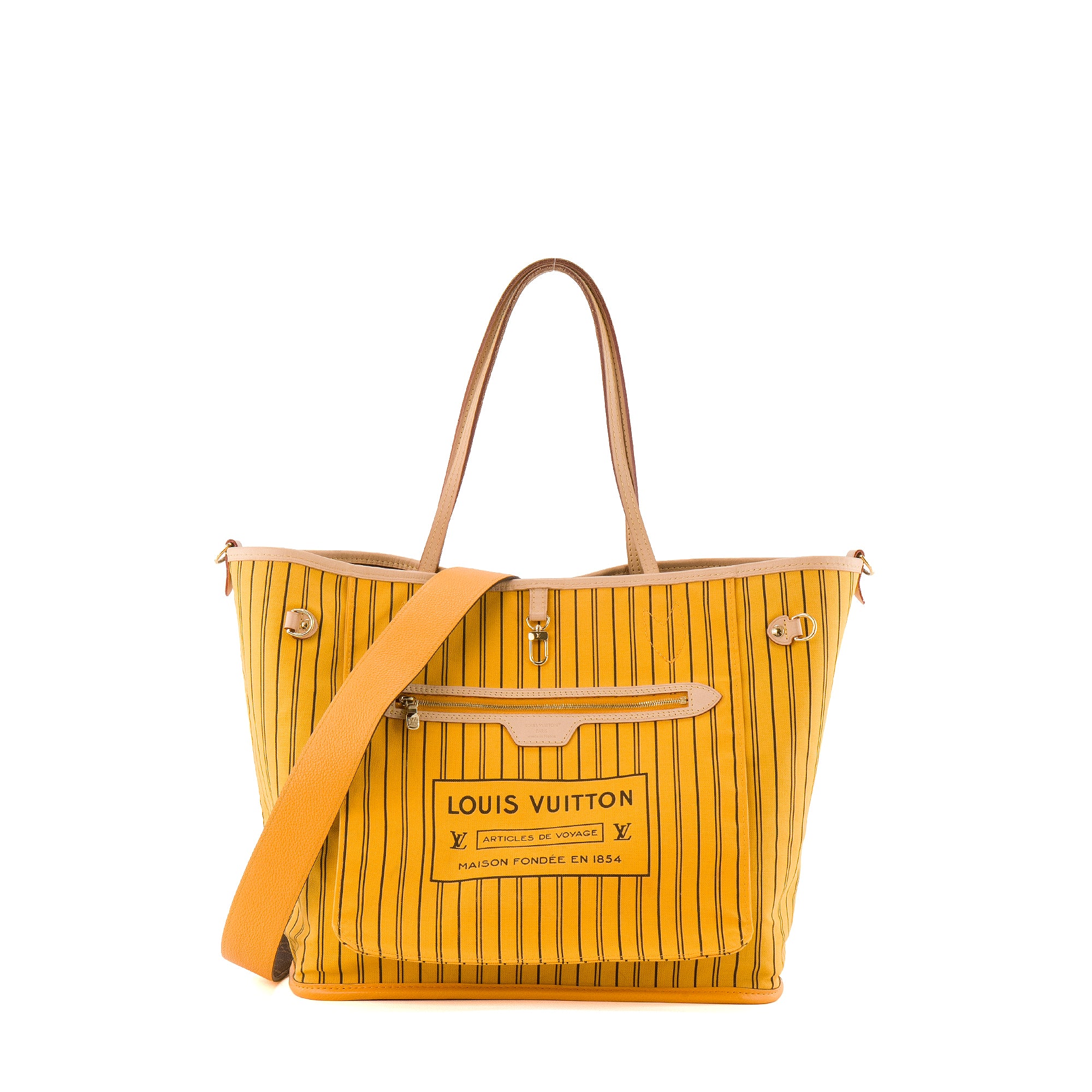 LOUIS VUITTON - Sac cabas Neverfull MM Inside Out Louis Vuitton réversible en toile enduite et toile jaune