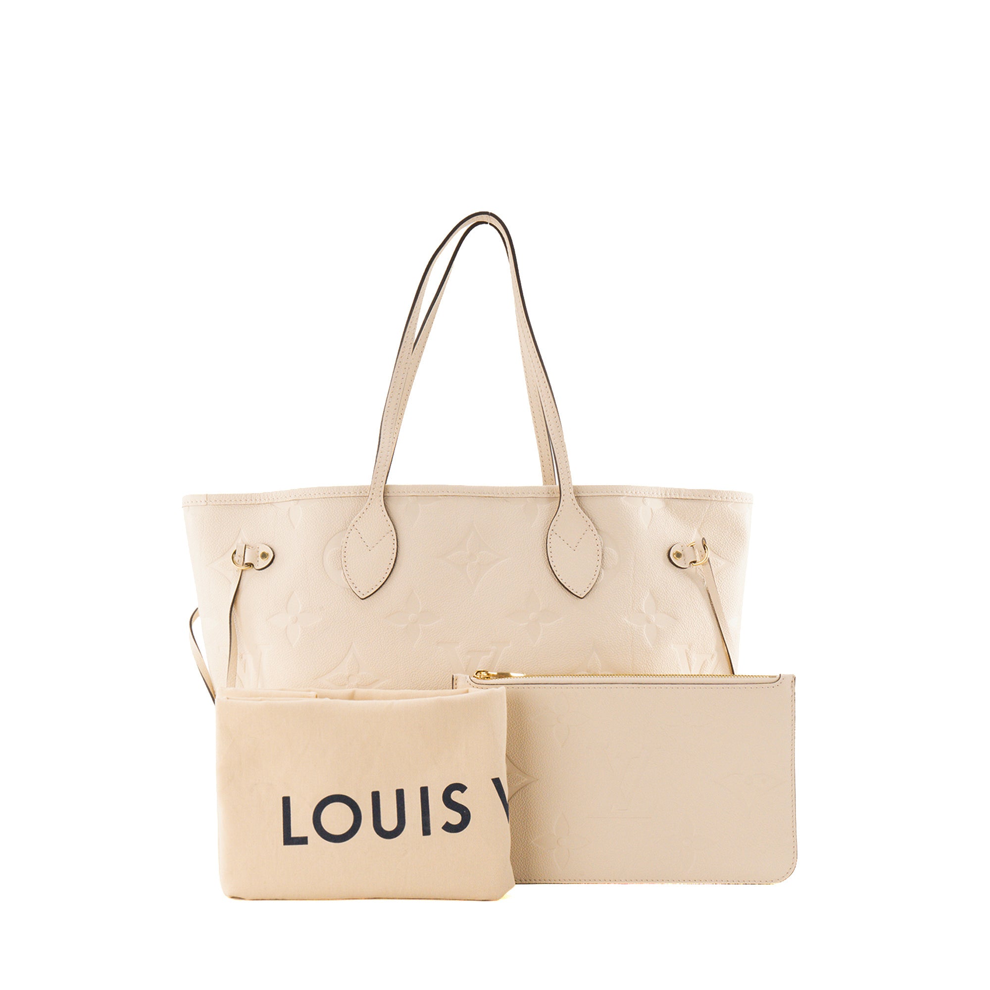 LOUIS VUITTON - Sac Cabas Neverfull MM Louis Vuitton en cuir empreinte beige
