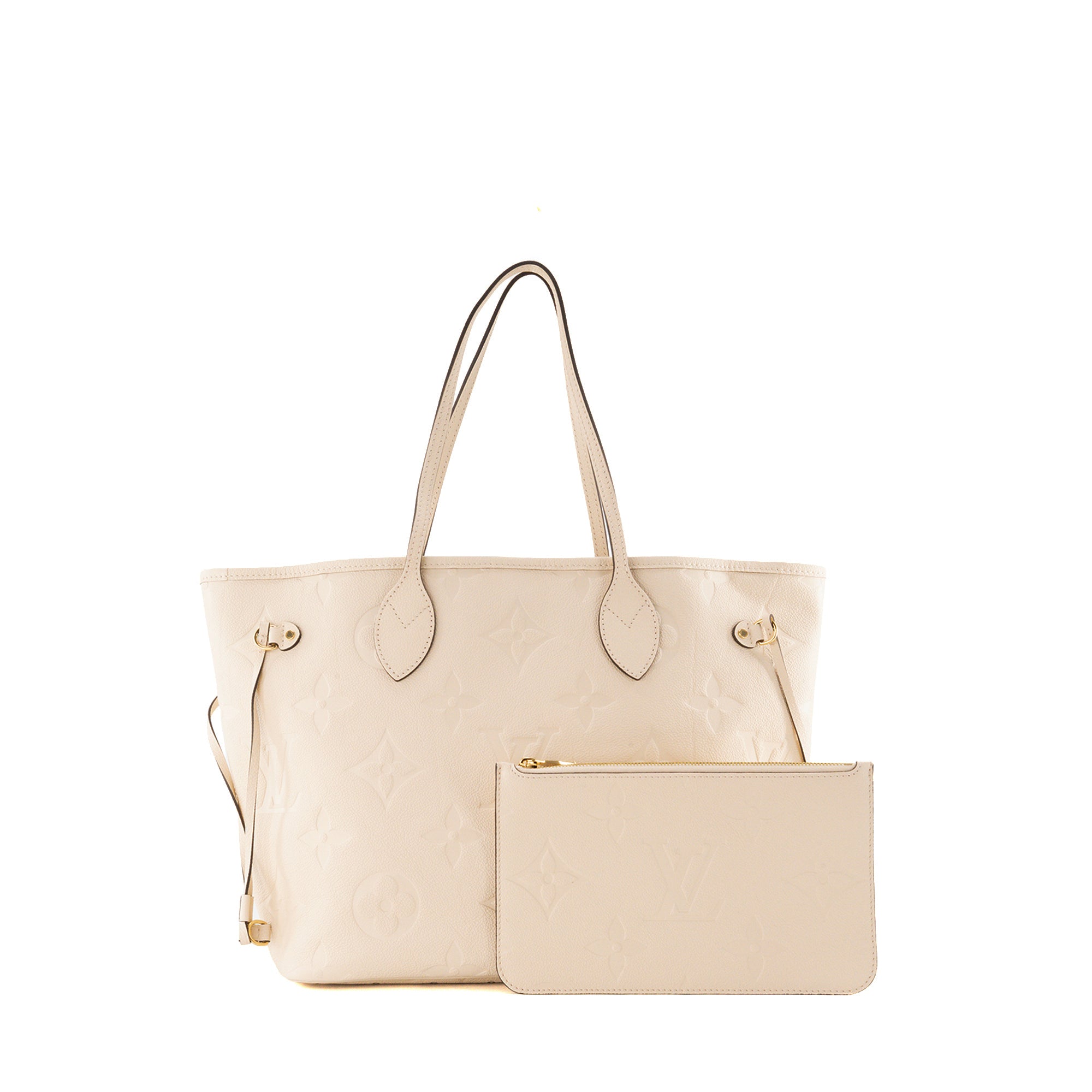 LOUIS VUITTON - Sac Cabas Neverfull MM Louis Vuitton en cuir empreinte beige