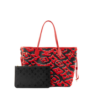 LOUIS VUITTON - Sac cabas Neverfull MM URS Fischer Louis Vuitton en toile enduite noir et velours rouge