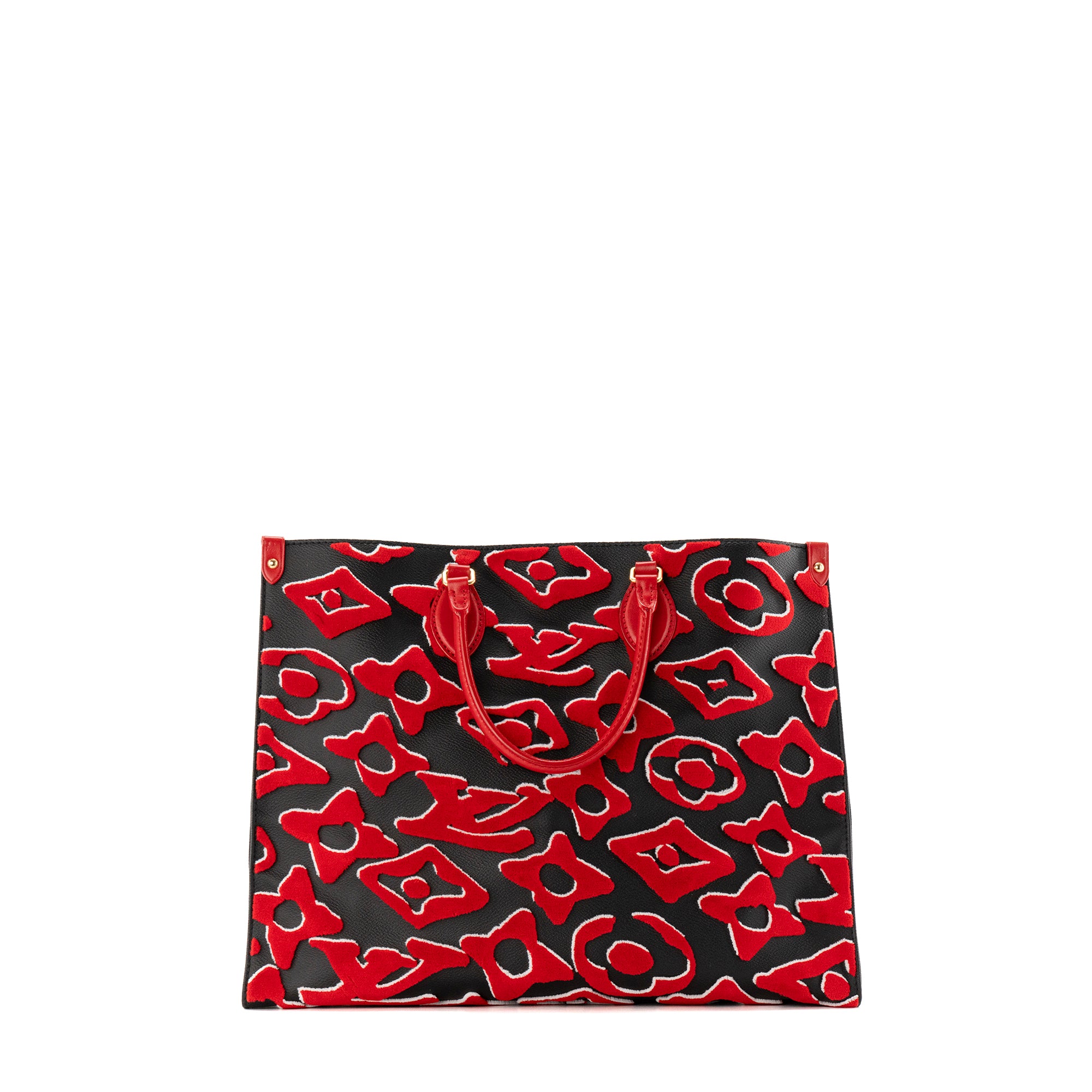 LOUIS VUITTON - Sac cabas Onthego GM Louis Vuitton x Urs Fischer en cuir noir et velours rouge édition limitée