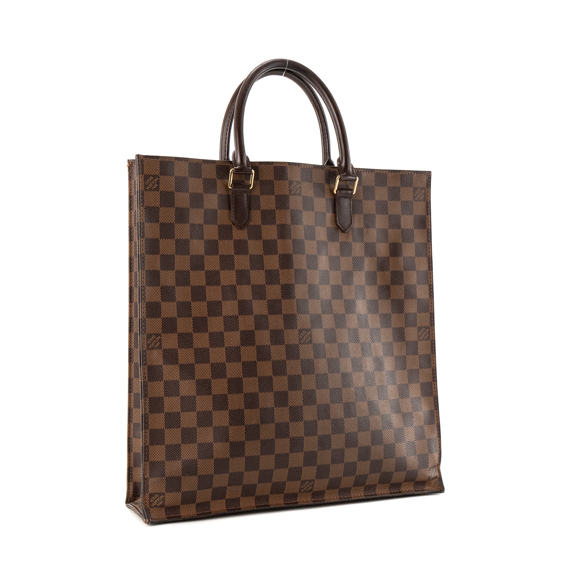 LOUIS VUITTON - Sac Cabas Plat Louis Vuitton en toile enduite damier marron
