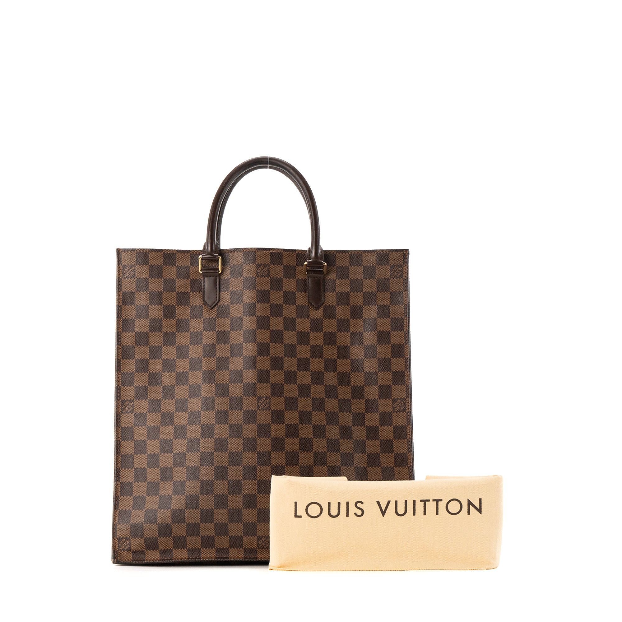 LOUIS VUITTON - Sac Cabas Plat Louis Vuitton en toile enduite damier marron