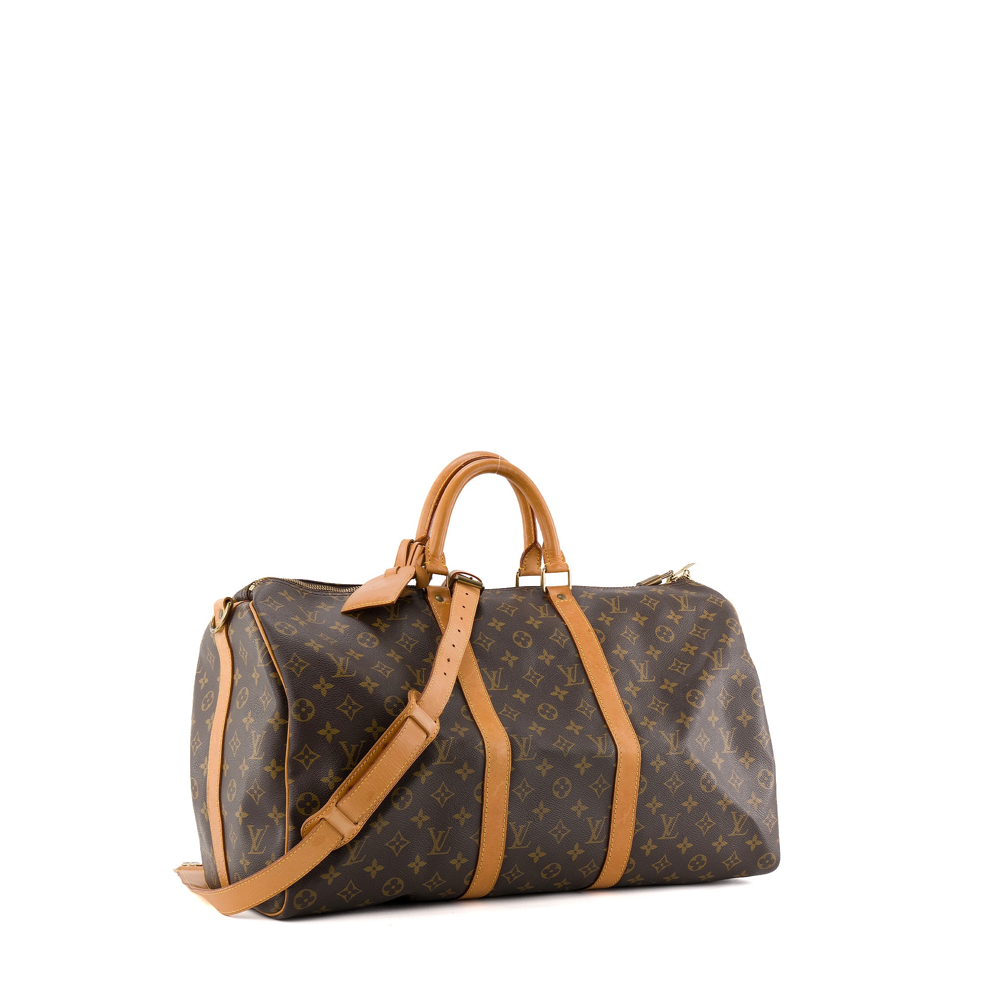 LOUIS VUITTON - Sac de voyage Keepall 50 bandoulière Louis Vuitton en toile enduite monogrammée vintage